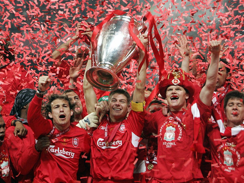 Liverpool celebrate winning the Champions League in 2005