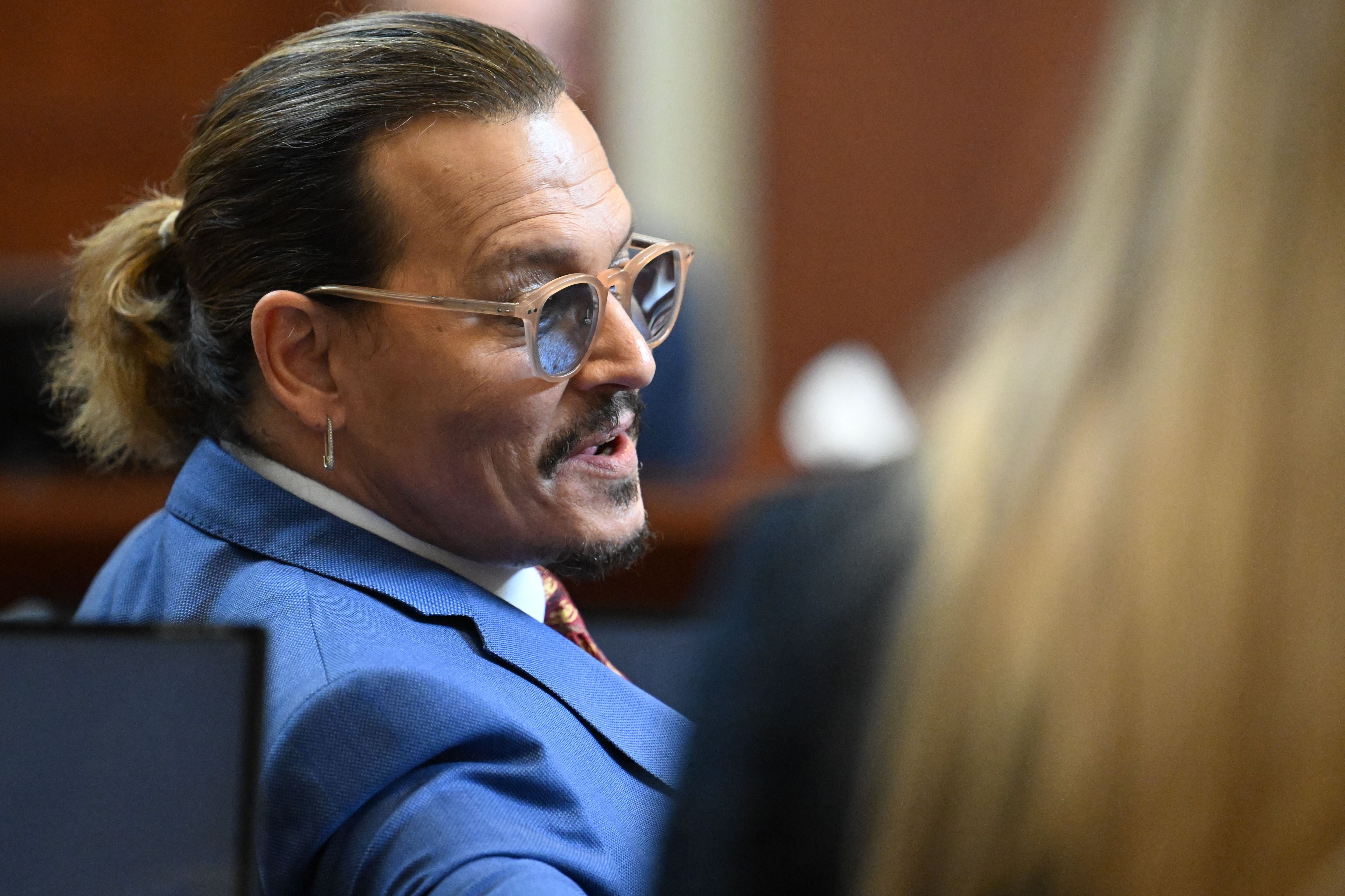 Jonny Depp photographed inside Virginia’s Fairfax County circuit court during the defamation trial against ex-wife Amber Heard