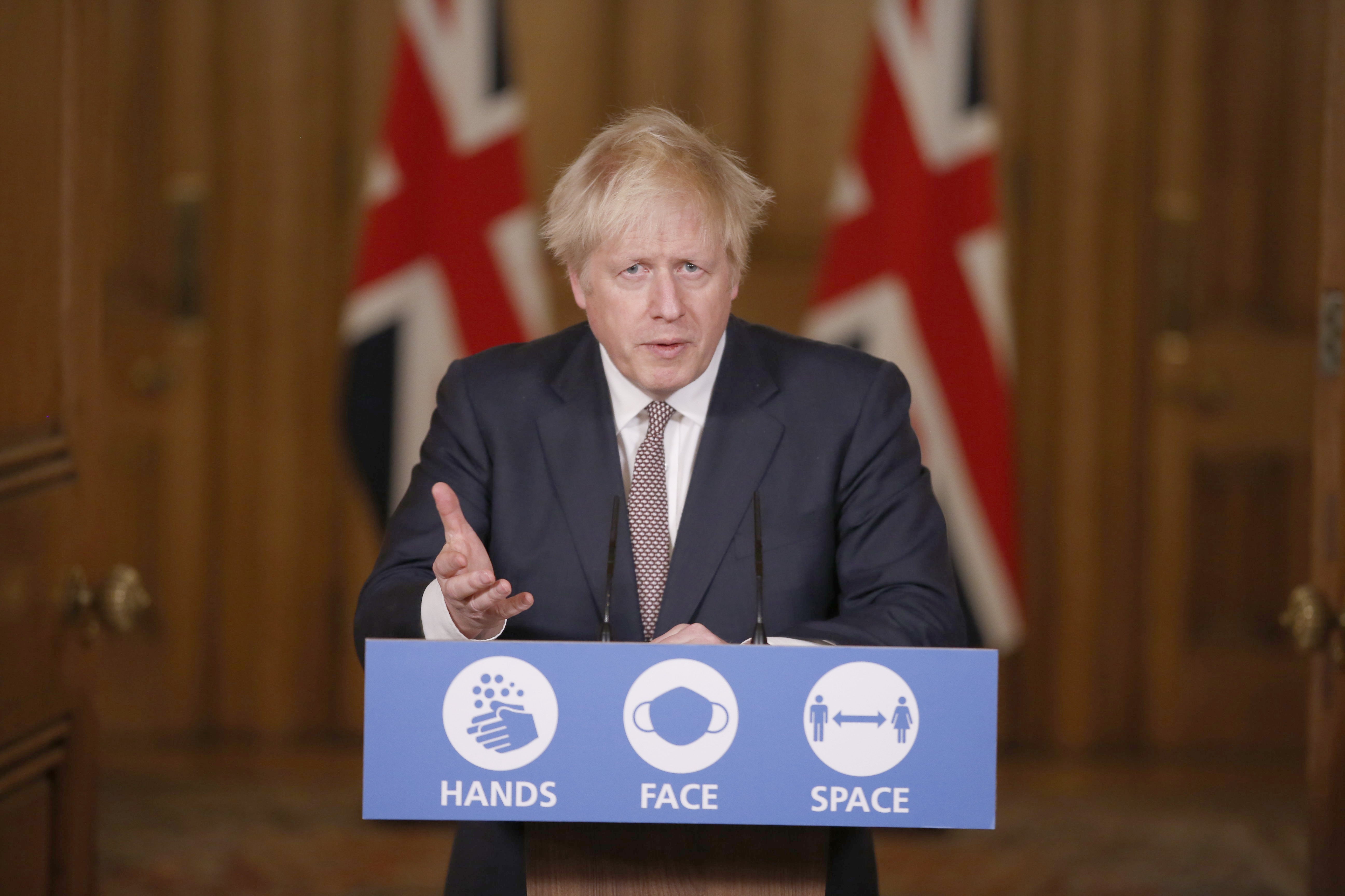 Prime Minister Boris Johnson during a media briefing on coronavirus in Downing Street in November 2020