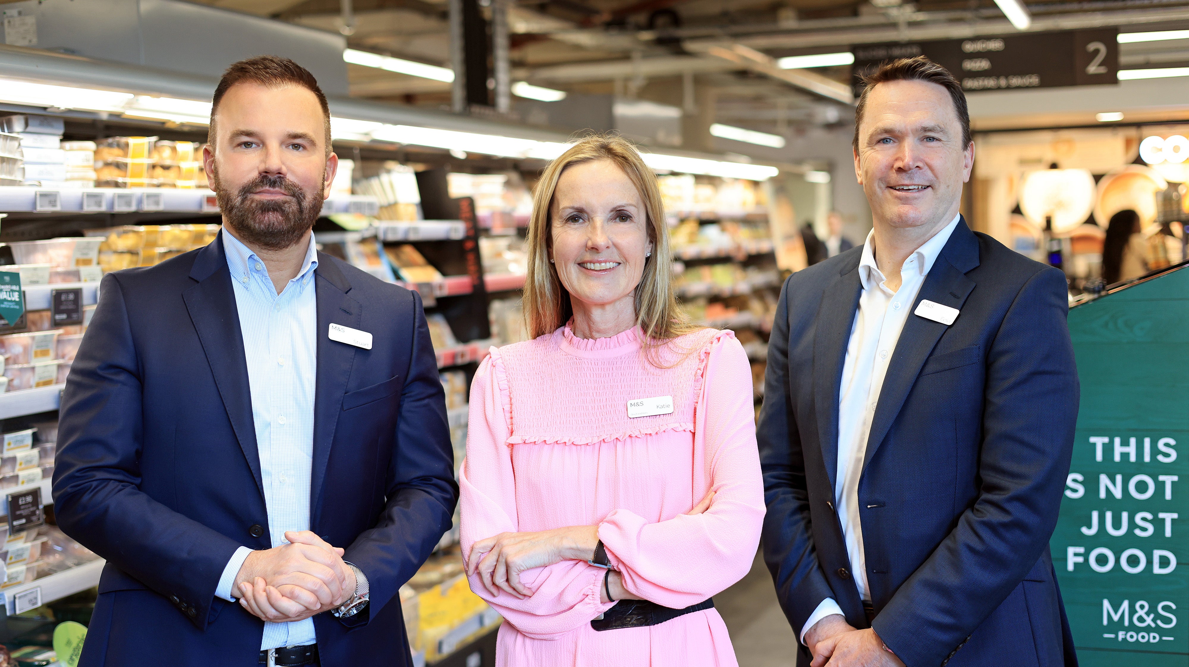 New M&S chief executive Stuart Machin, co-chief executive Katie Bickerstaffe and group CFO and chief strategy officer Eoin Tonge (Oliver Dixon/M&S/PA)