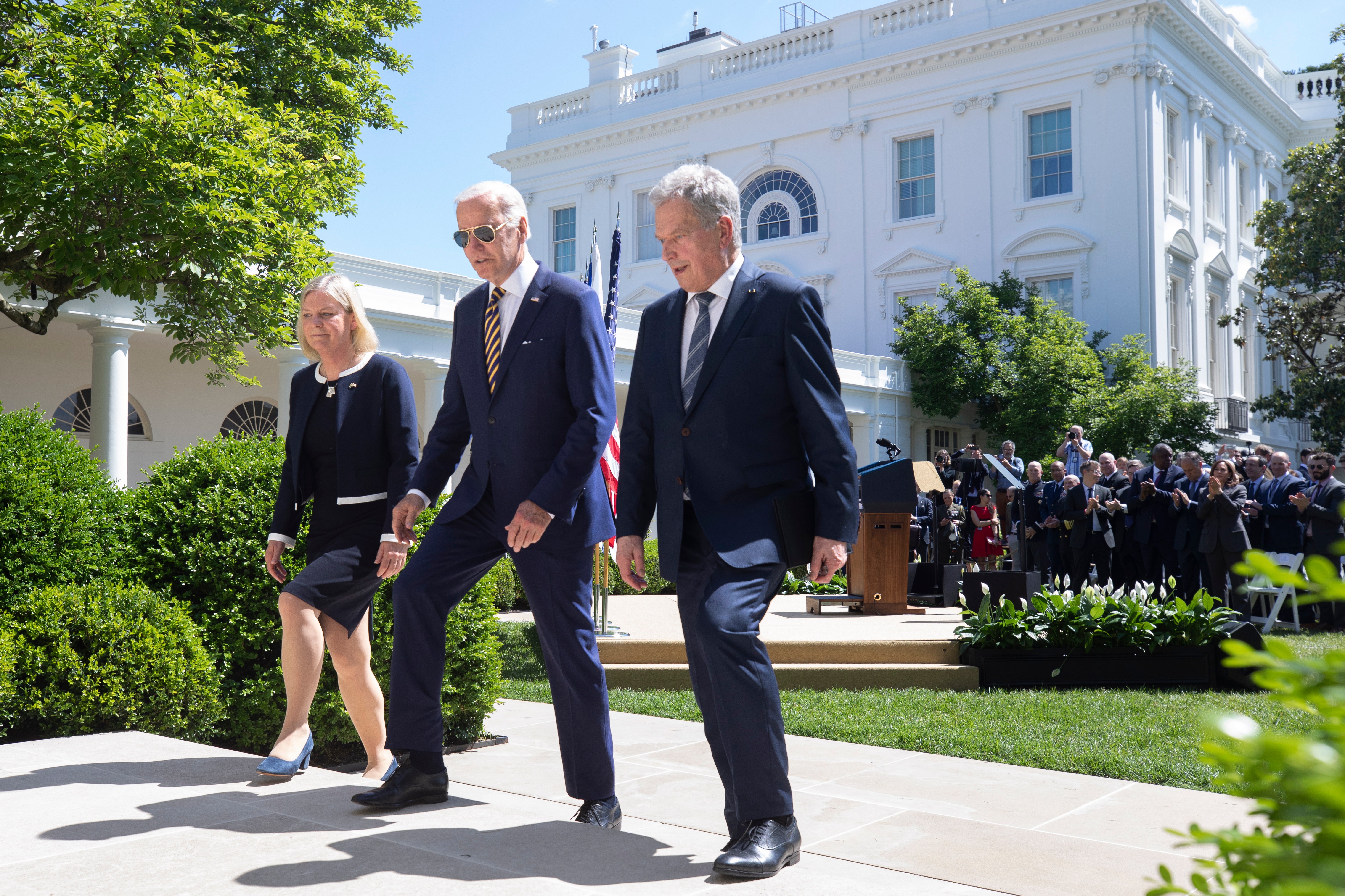 President Joe Biden (centre), Prime Minister of Sweden Magdalena Andersson (left), and President of Finland Sauli Niinisto (right)