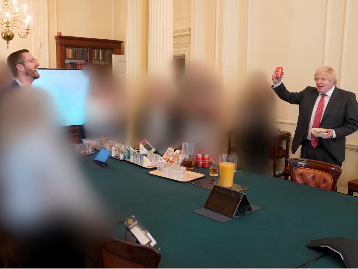 Boris Johnson at his birthday celebration in Downing Street in June 2020, for which he was fined