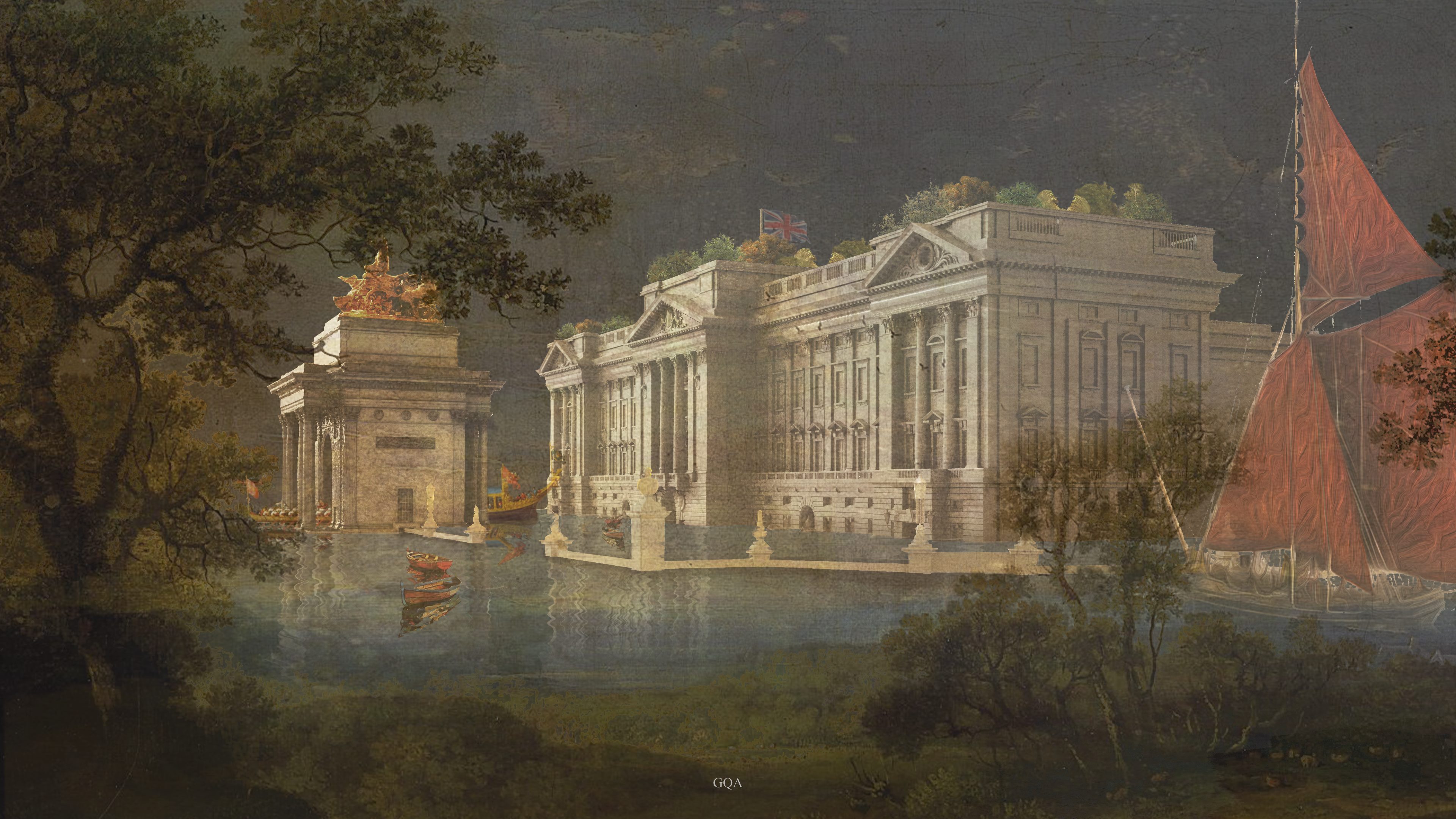 Buckingham Palace as Buckingham Waterworld (Giles Quarme Architects/PA)