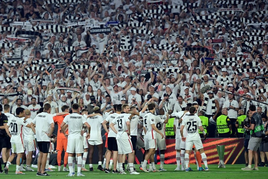 Eintracht Frankfurt players soak up the adulation after winning the Europa League final