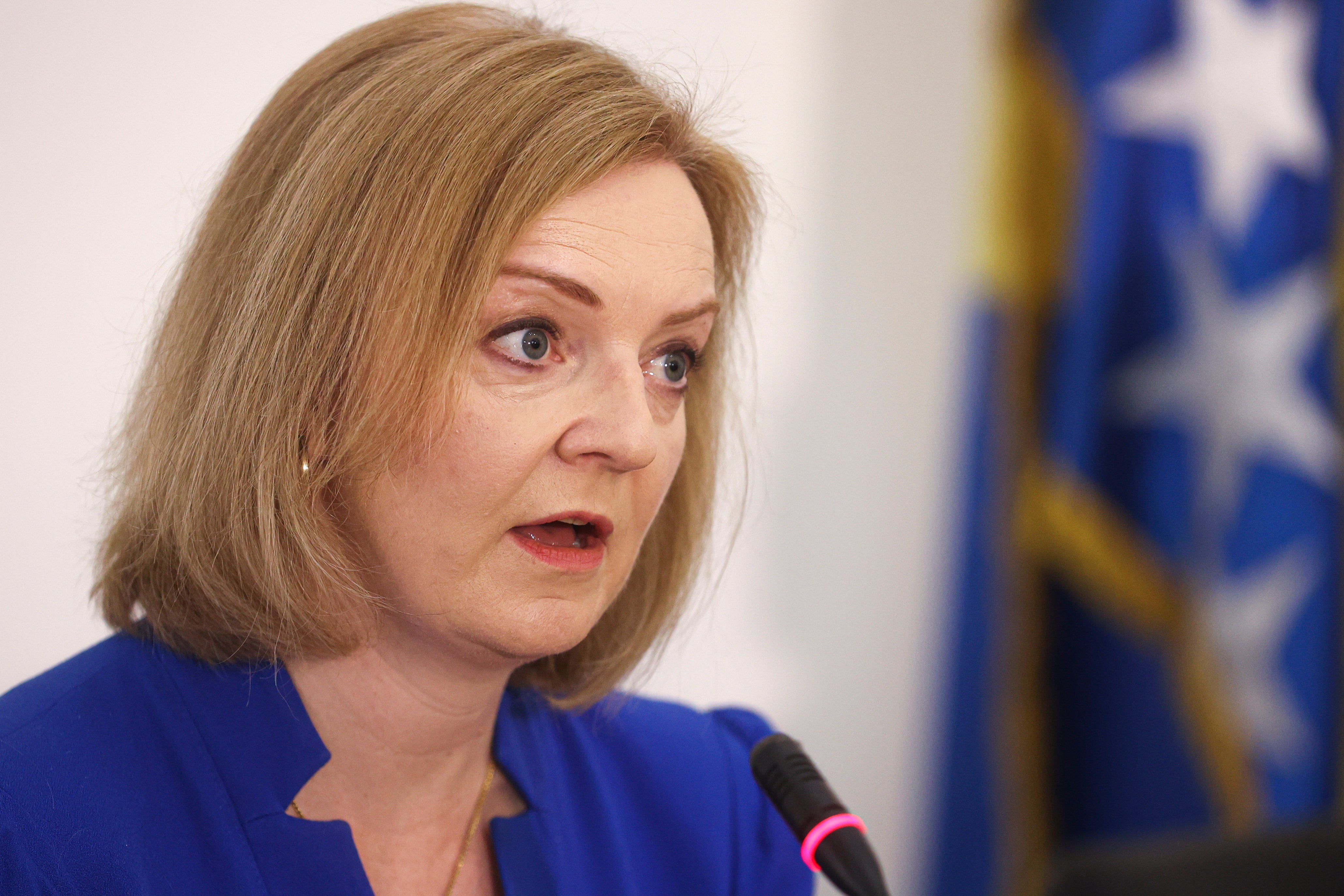 Foreign Secretary Liz Truss has accused Vladimir Putin of seeking to ‘hold the world to ransom’ through Russia’s blockade of Ukrainian grain exports (Armin Durgut/AP)