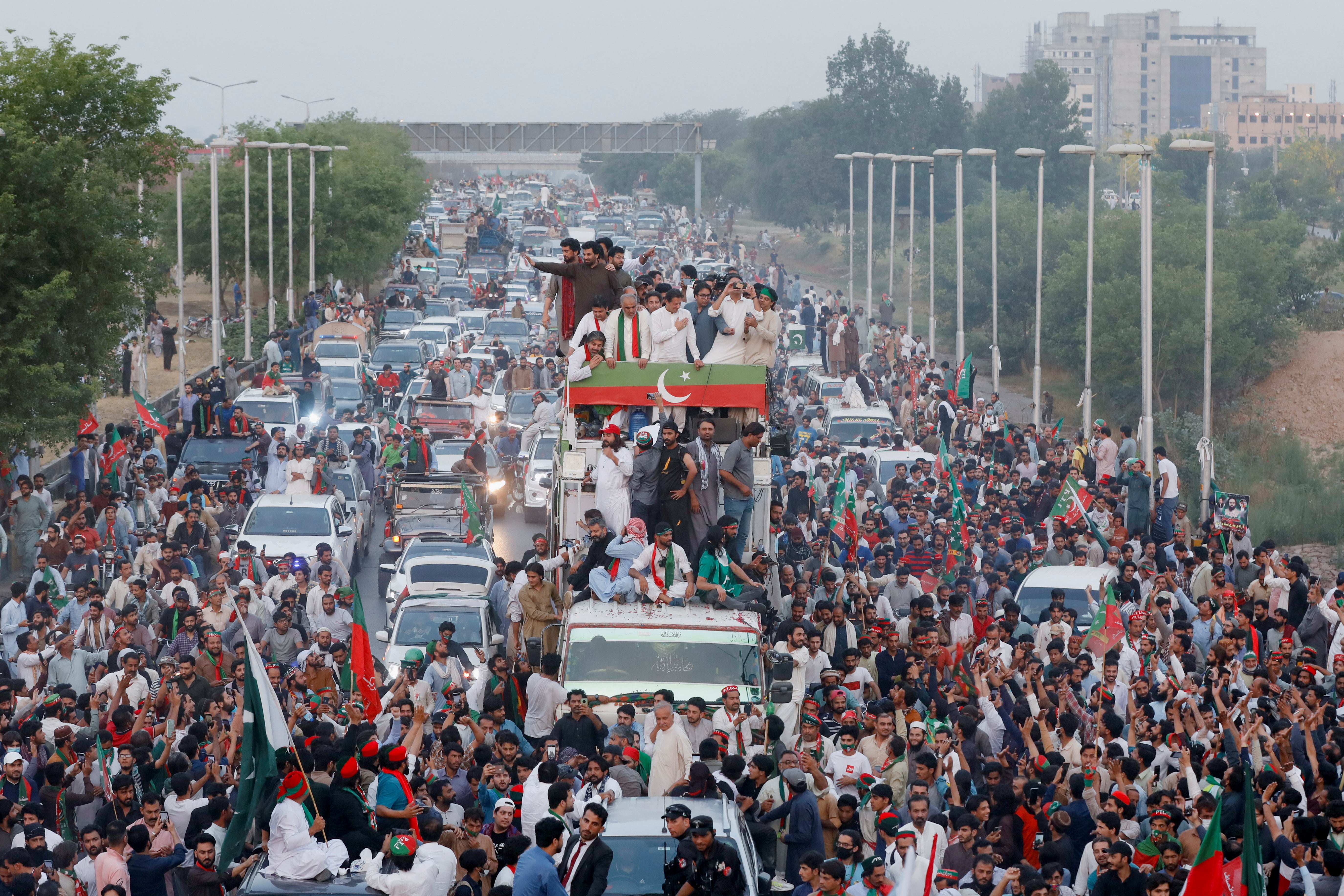 Imran Khan with his supporters on Thursday, before he called off the protests