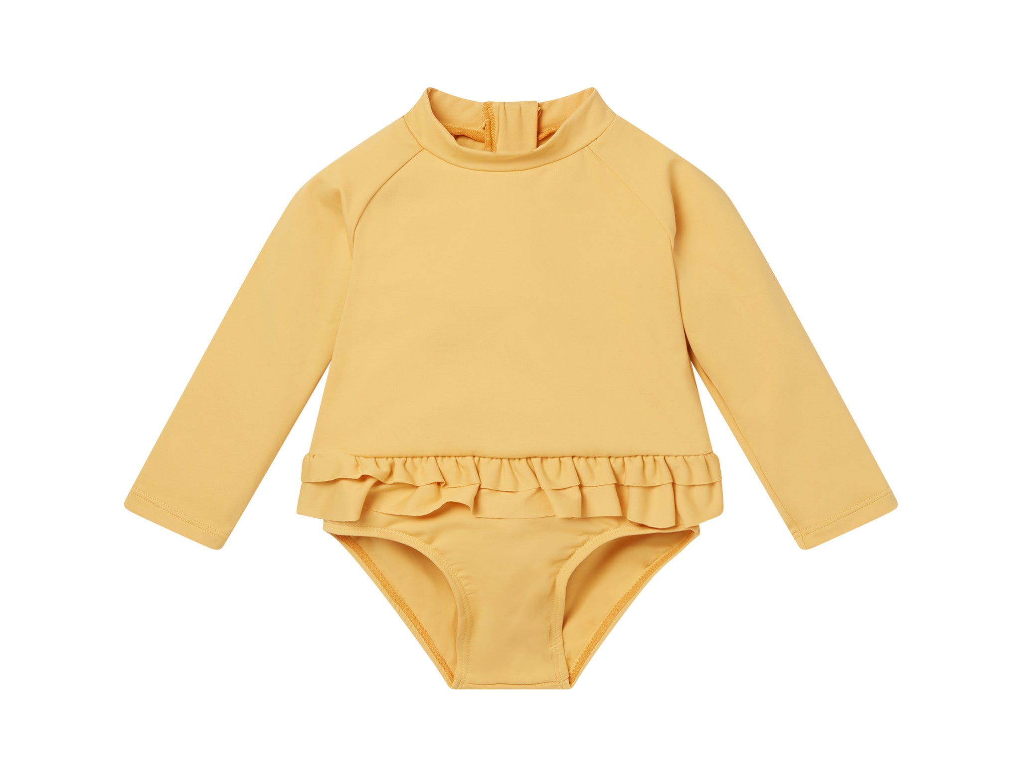 Baby Mori mustard frill long sleeve swimsuit indybest