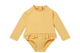 Baby Mori mustard frill long sleeve swimsuit indybest