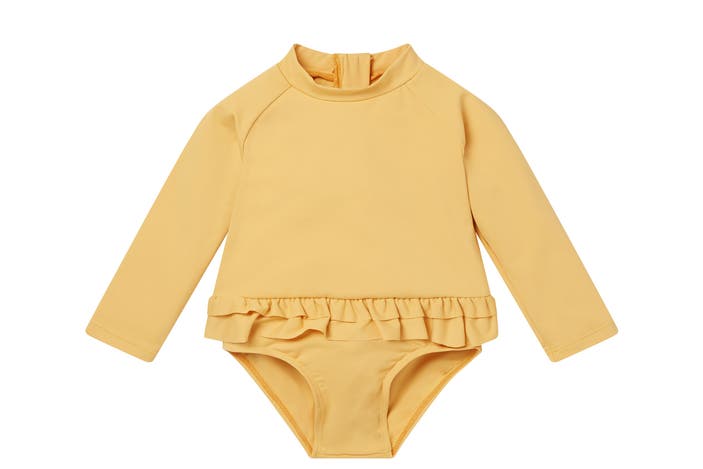 Baby Mori mustard frill long sleeve swimsuit indybest