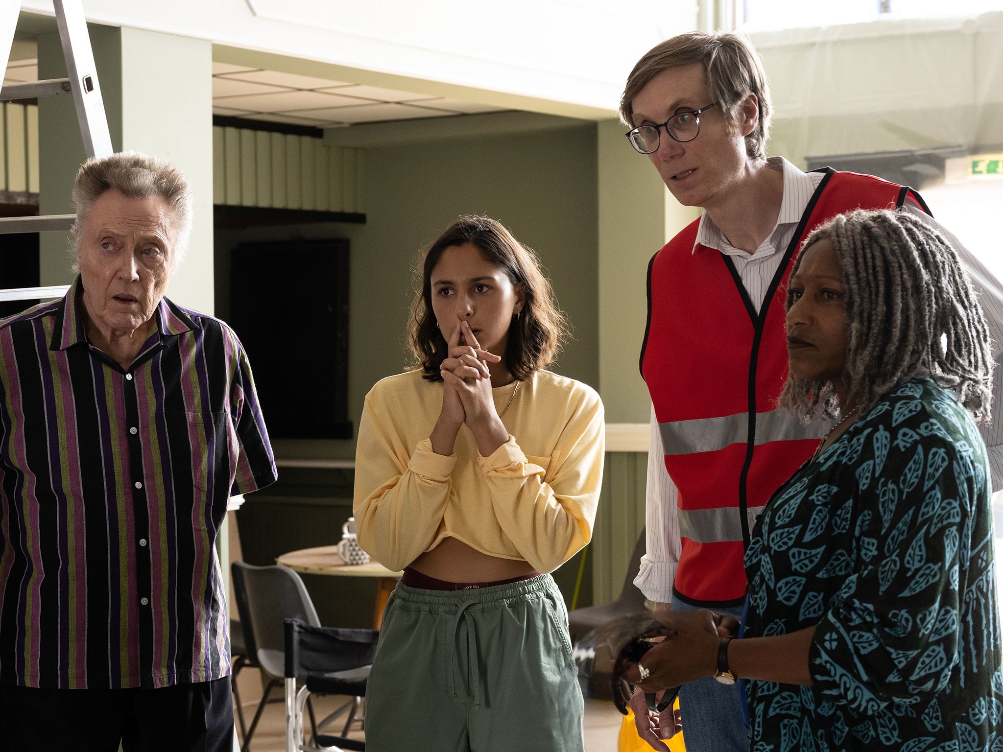 Christopher Walken, Rhianne Barreto, Stephen Merchant and Clare Perkins in ‘The Outlaws’