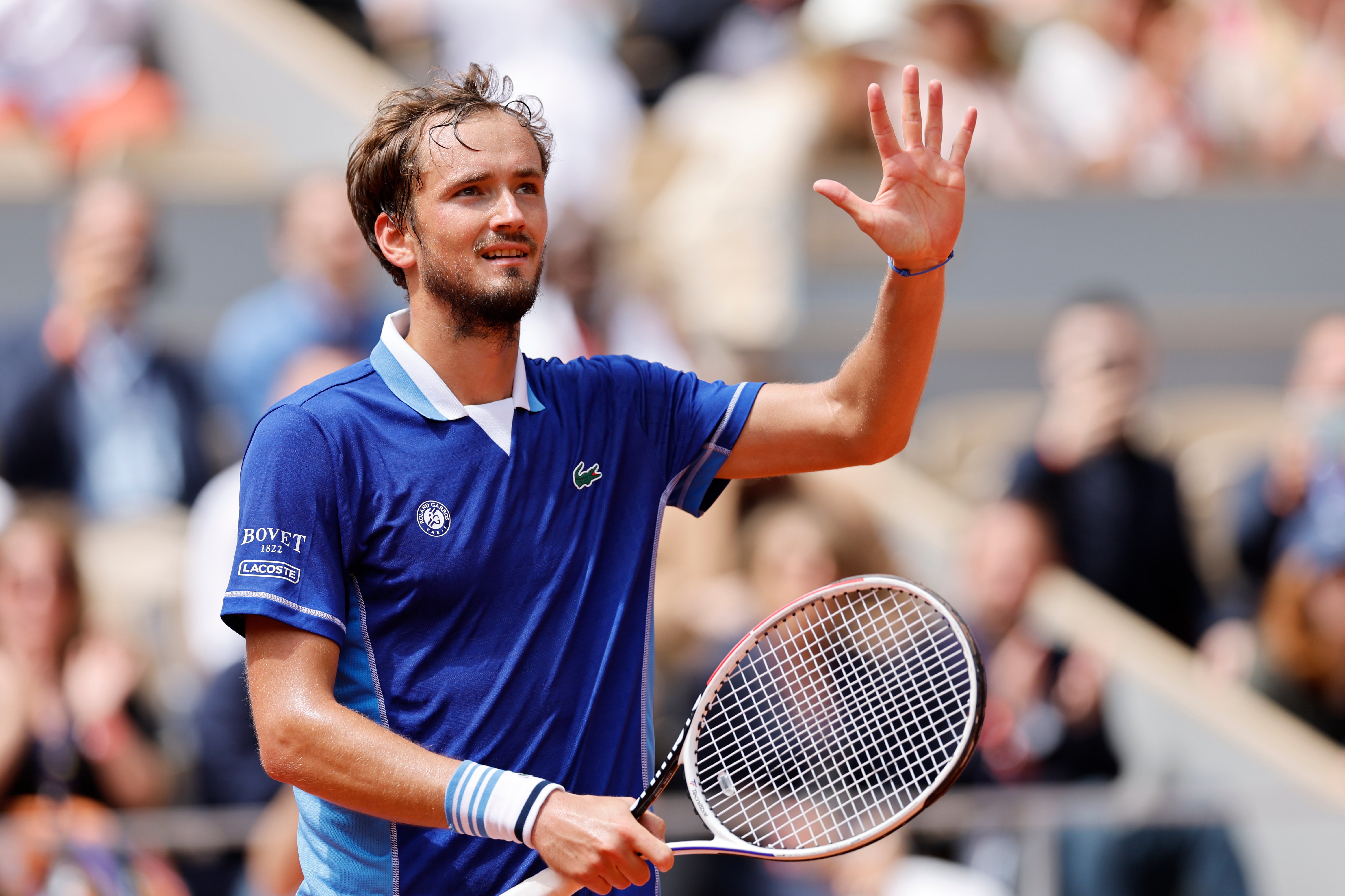 Daniil Medvedev celebrates winning his second=round match (jean-Francois Badias/AP)