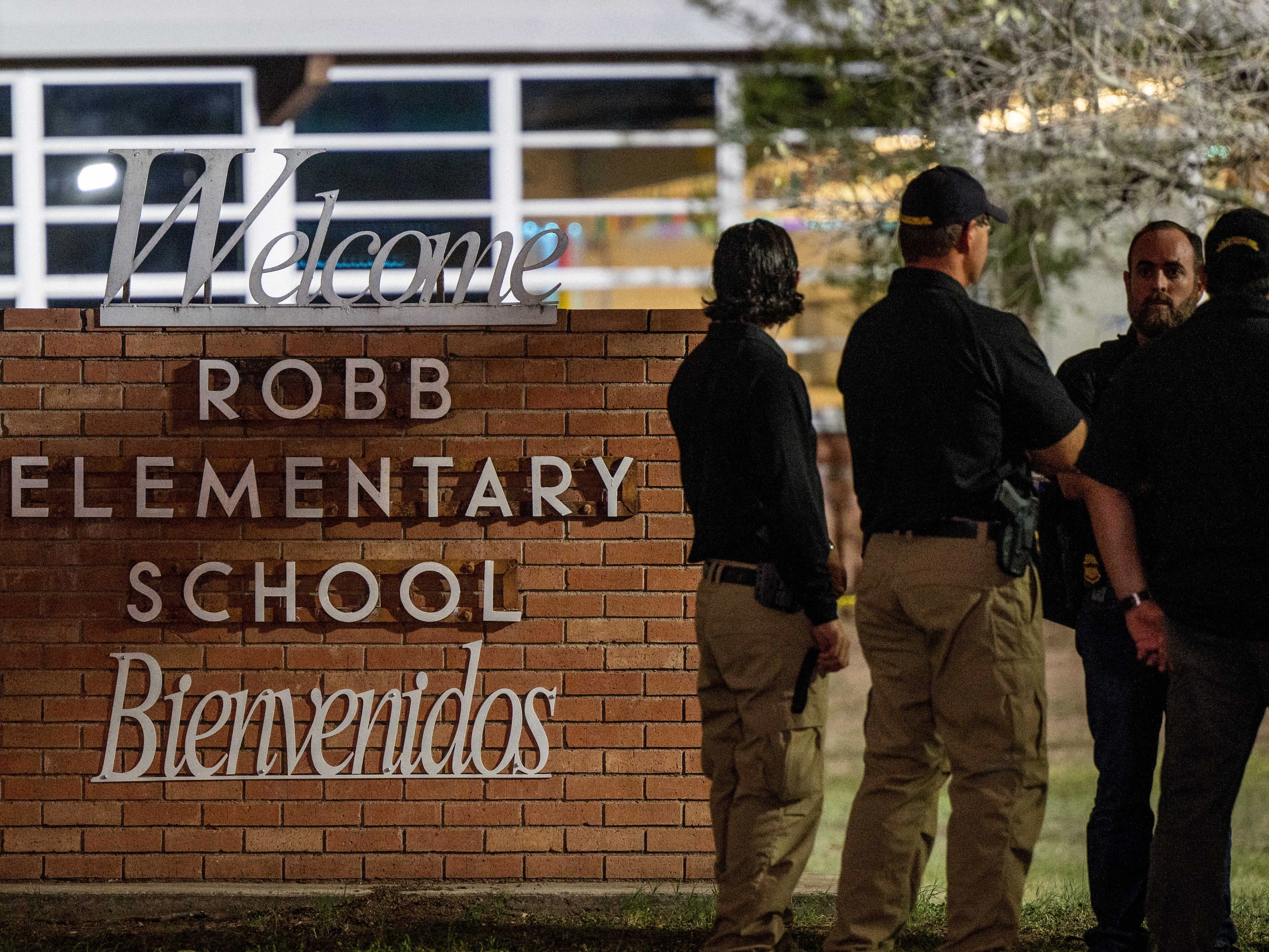 Law enforcement officers outside the elementary school on Tuesday