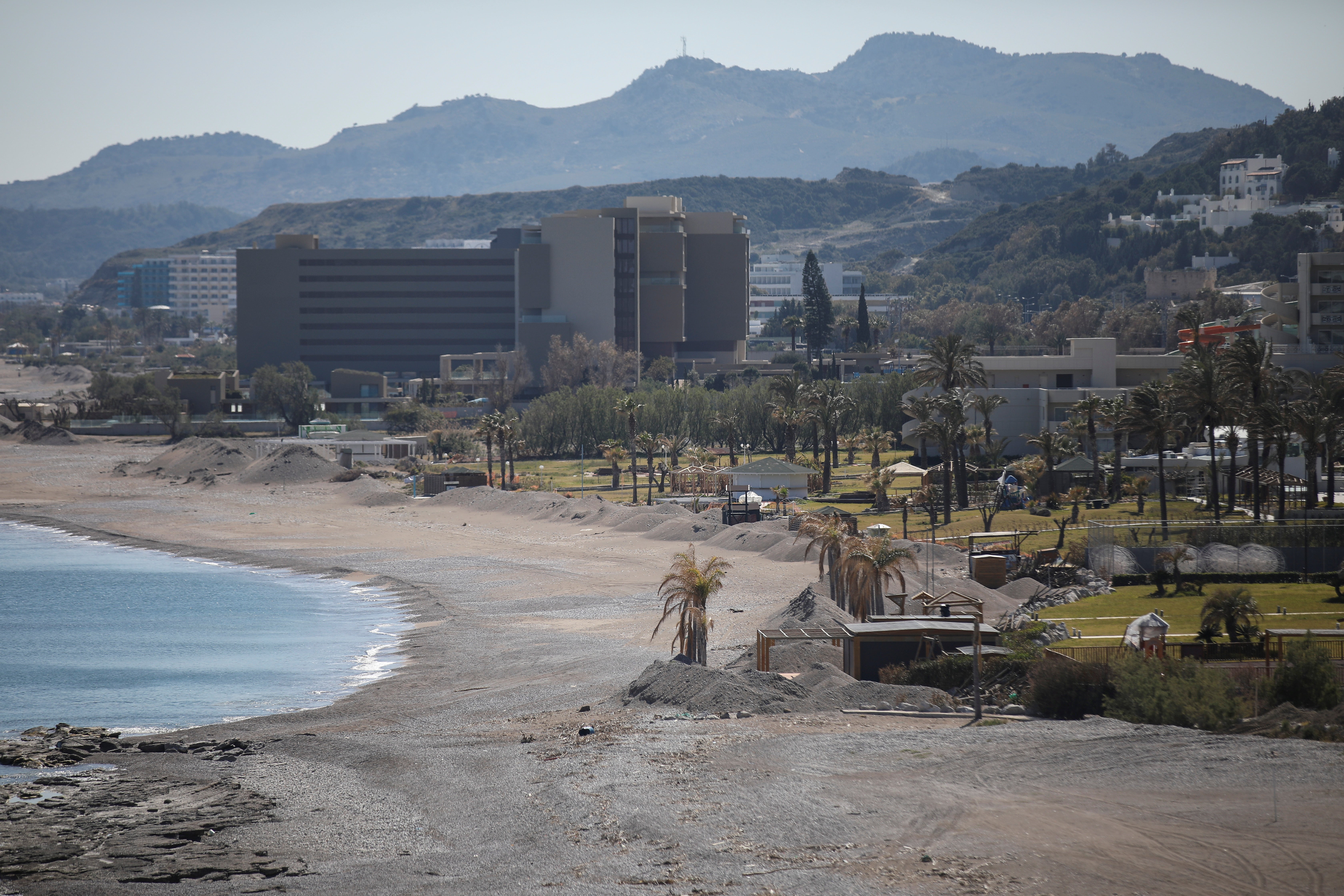 Hotels on Ammoudes Beach on the island of Rhodes, Greece