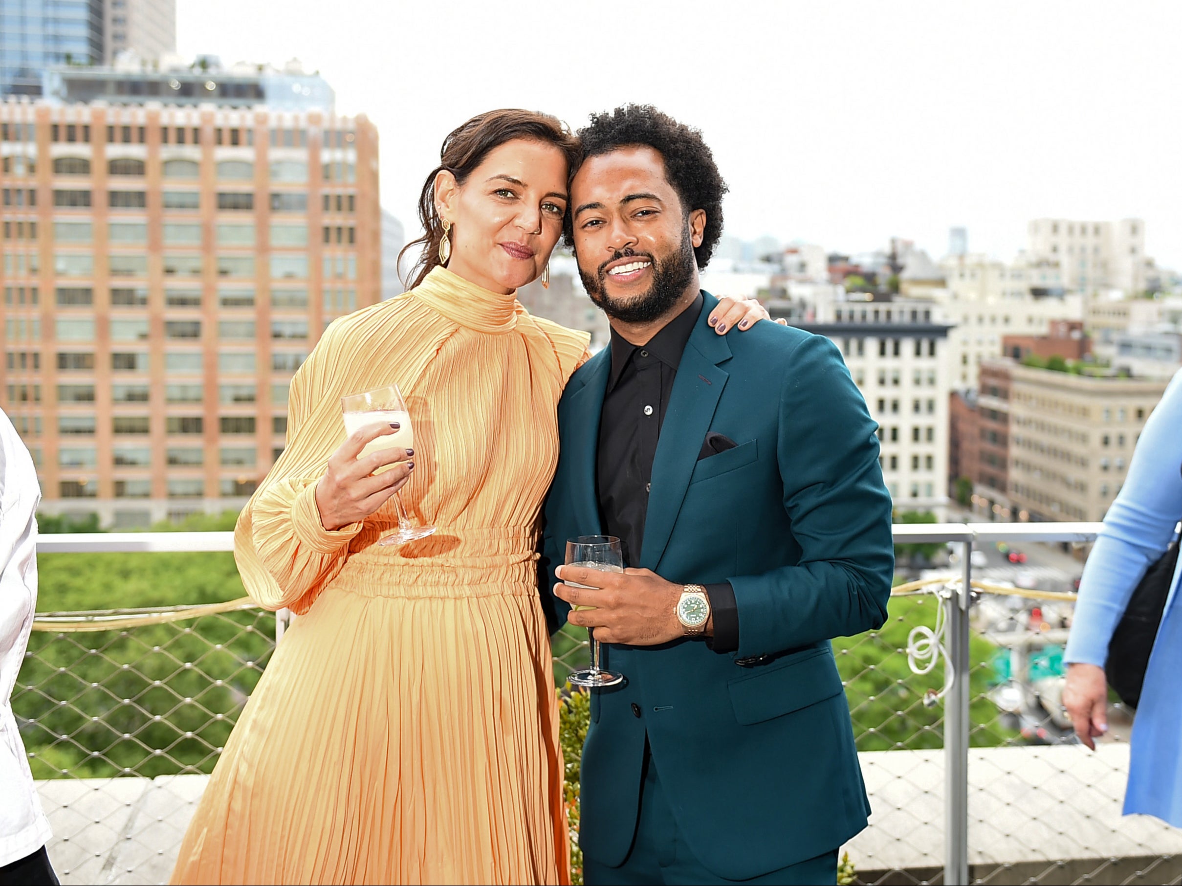 Katie Holmes and Bobby Wooten III attend The Silver Ball: The Moth's 25th Anniversary Gala honoring David Byrne at Spring Studios