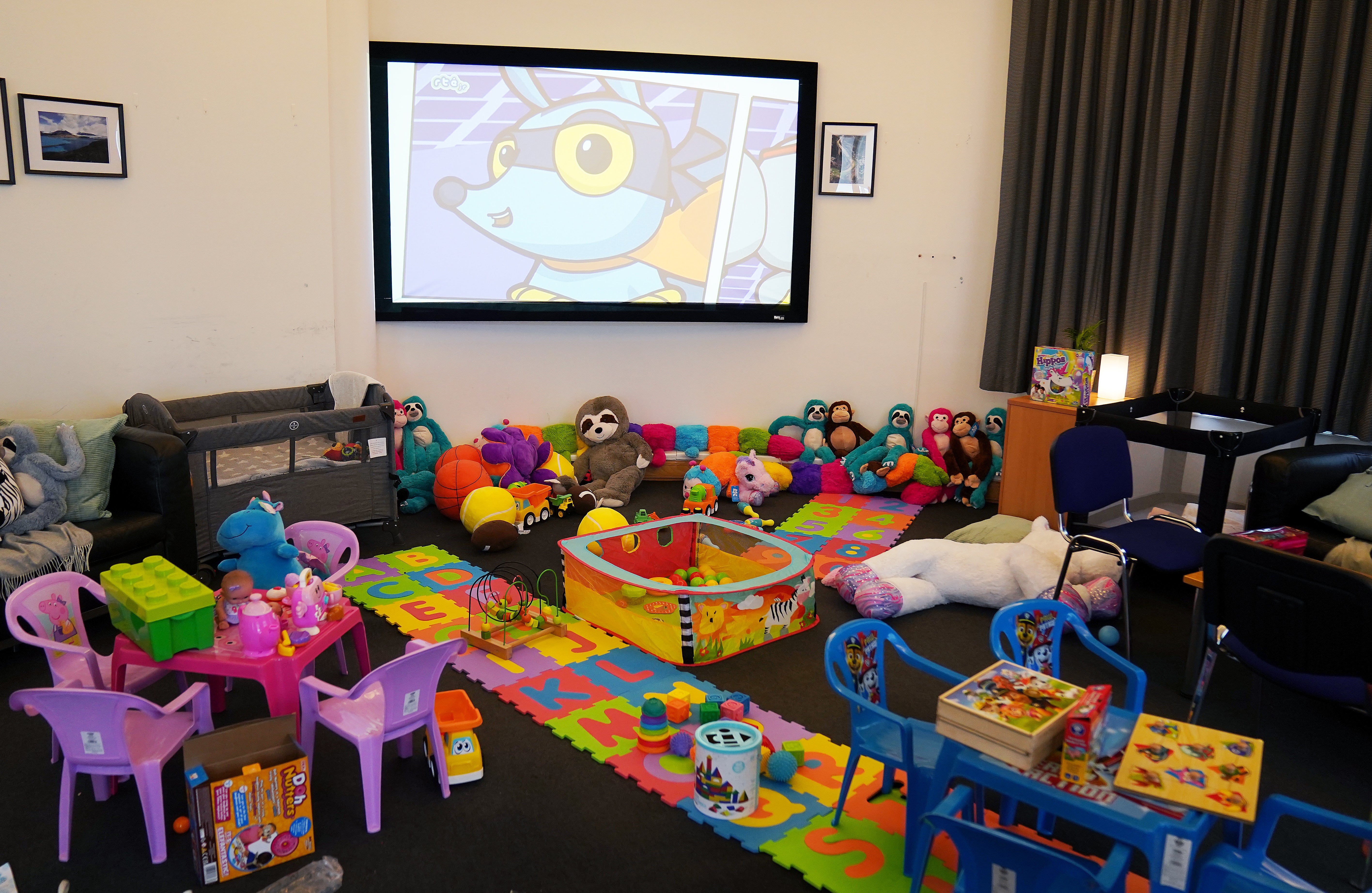 The welcome room at a processing facility for Ukrainian refugees at the Old Central Terminal building at Dublin Airport (PA)