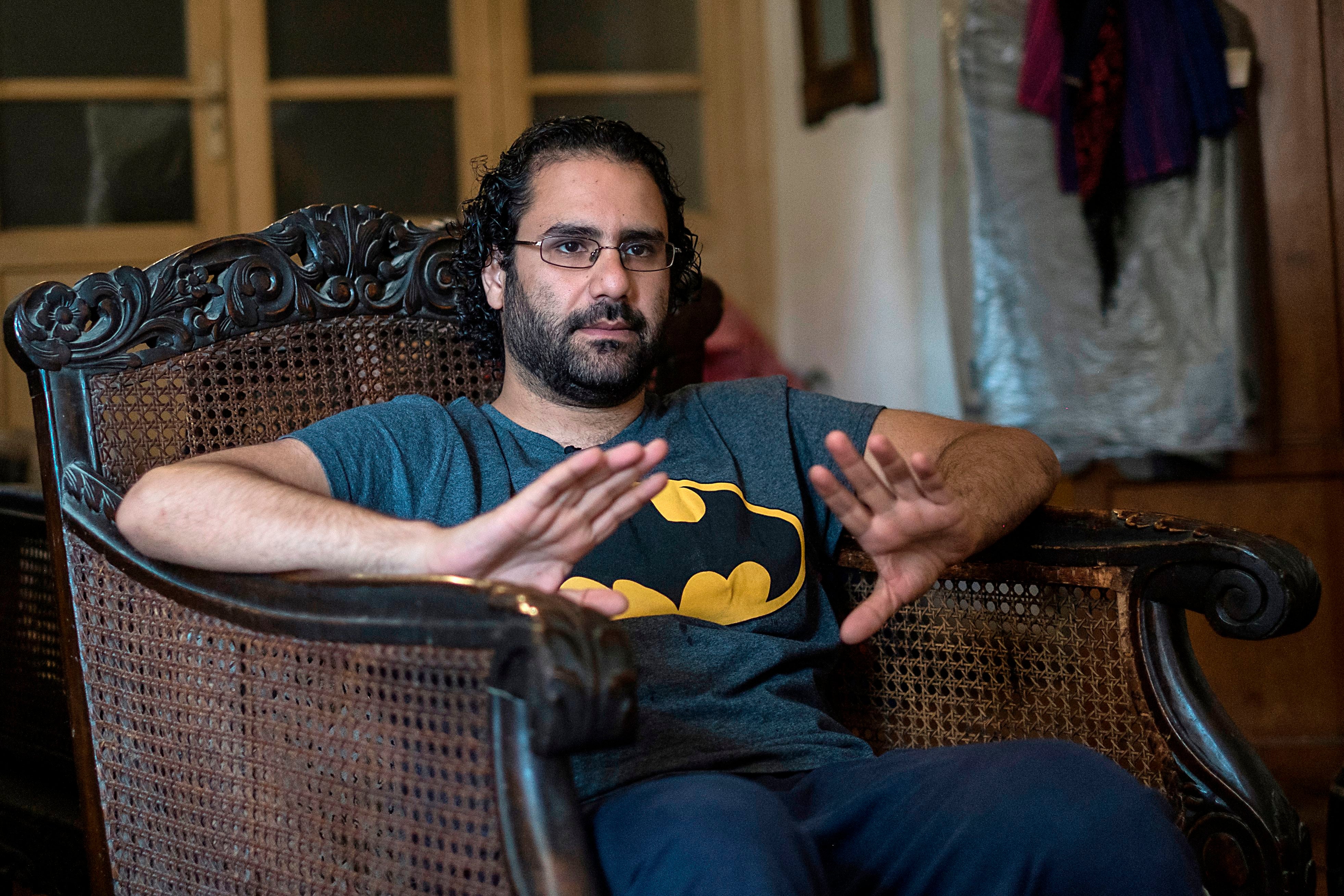 Alaa Abdel Fattah gives an interview at his home in Cairo in May 2019