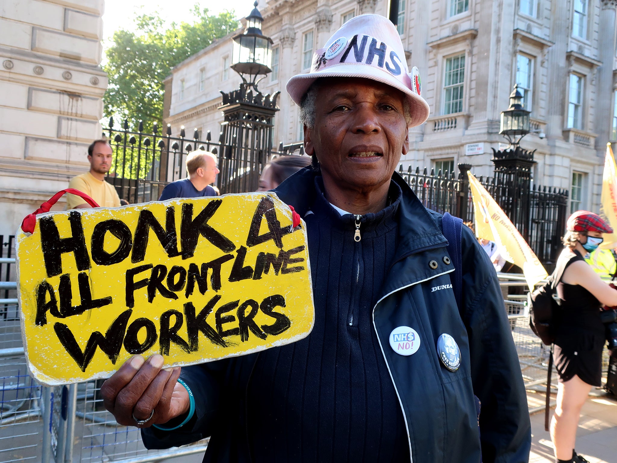 Gloria joined other cleaners to protest outside Downing Street