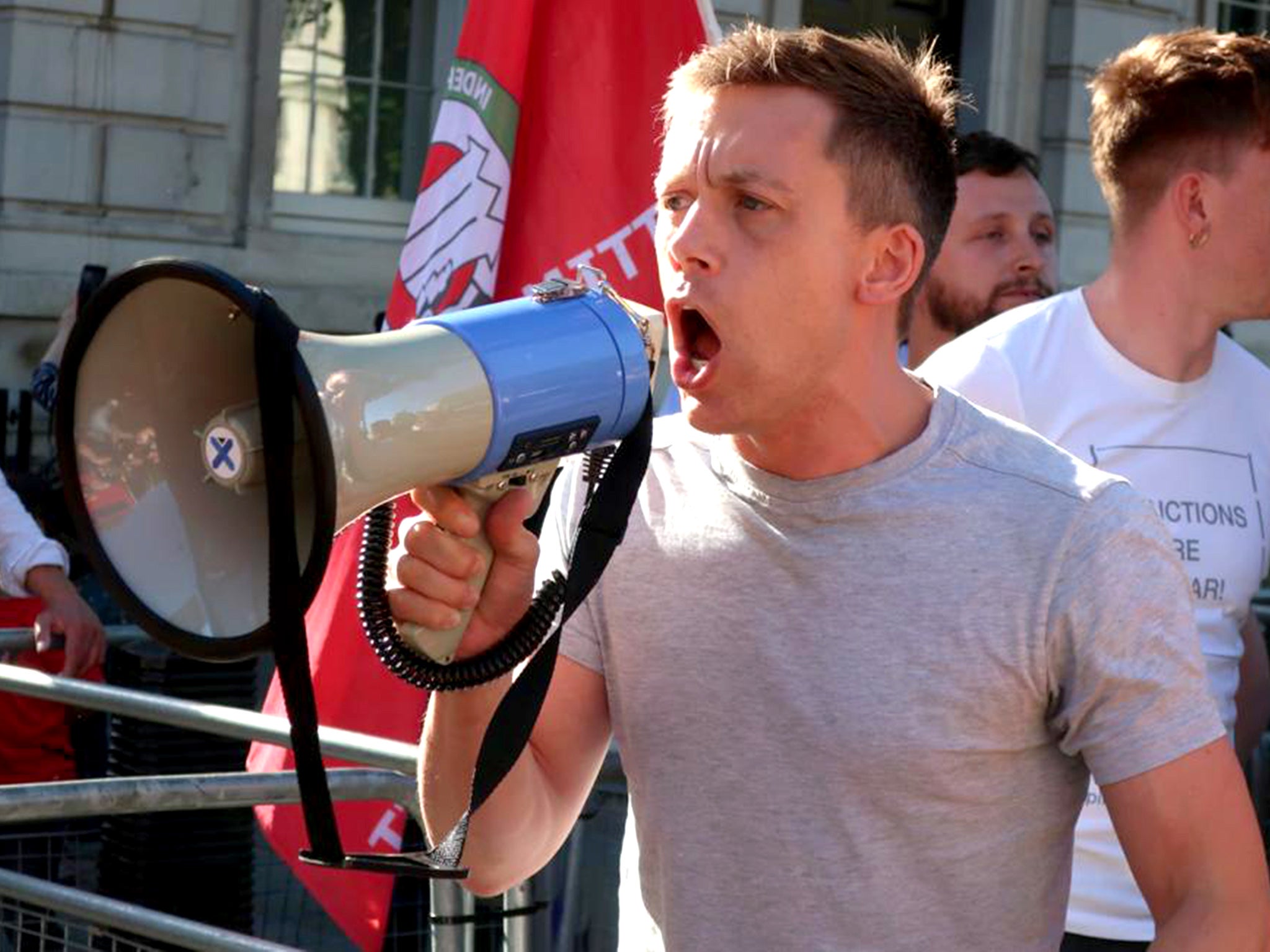 Owen Jones gave a speech to protesters