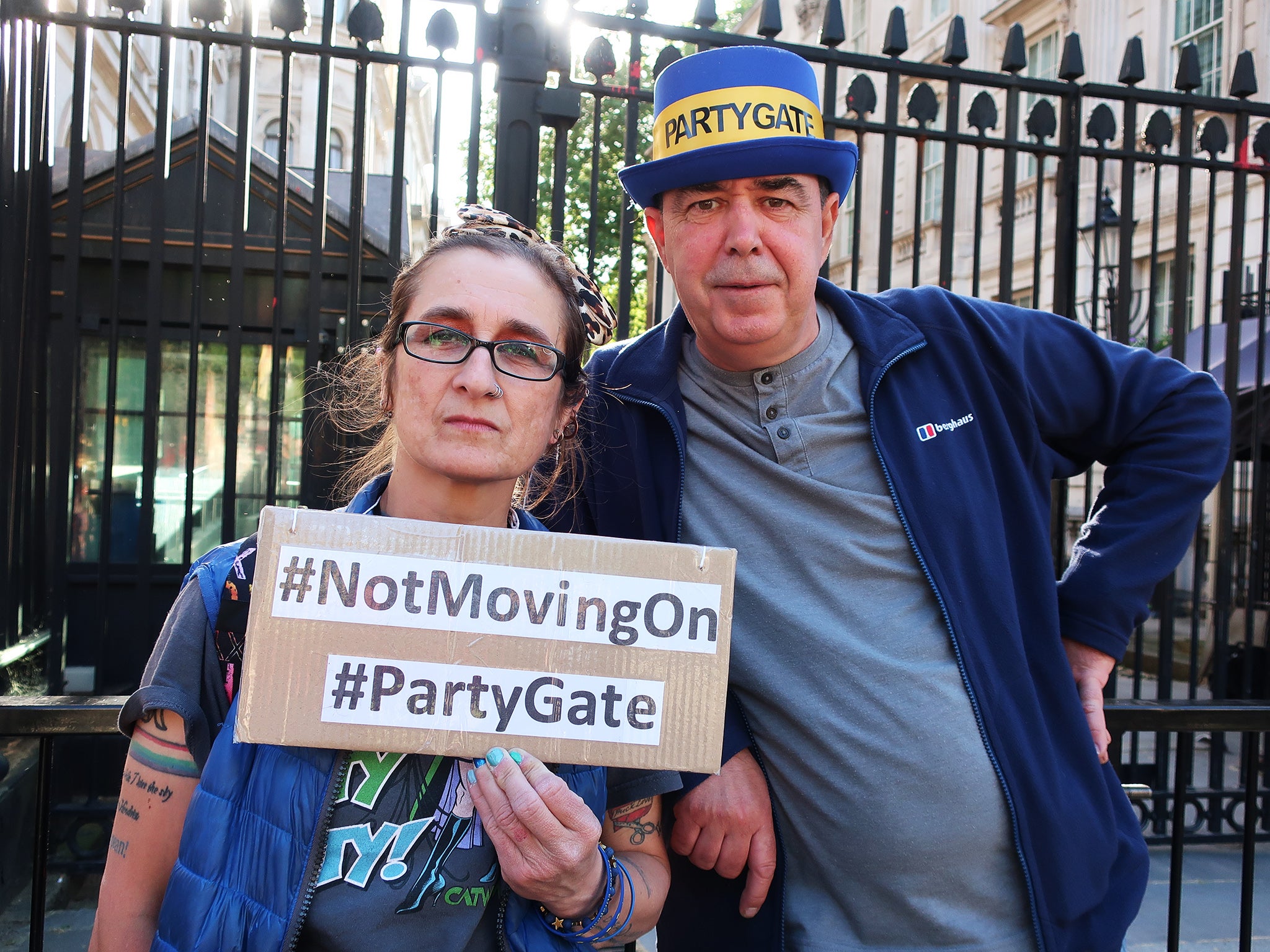 Steve Bray and Sylvia Zampearin joined protesters in solidarity