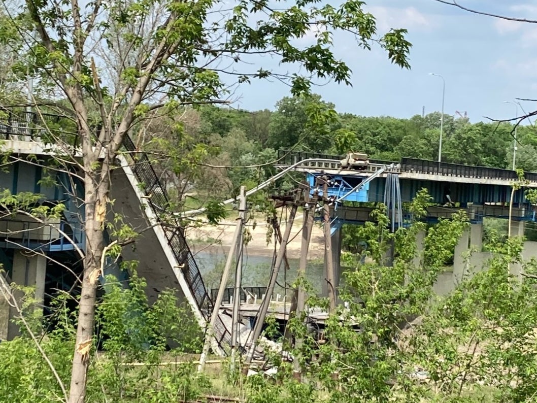 One of the two bridges across the Seversky Donets river to Sievierodonetsk has been destroyed