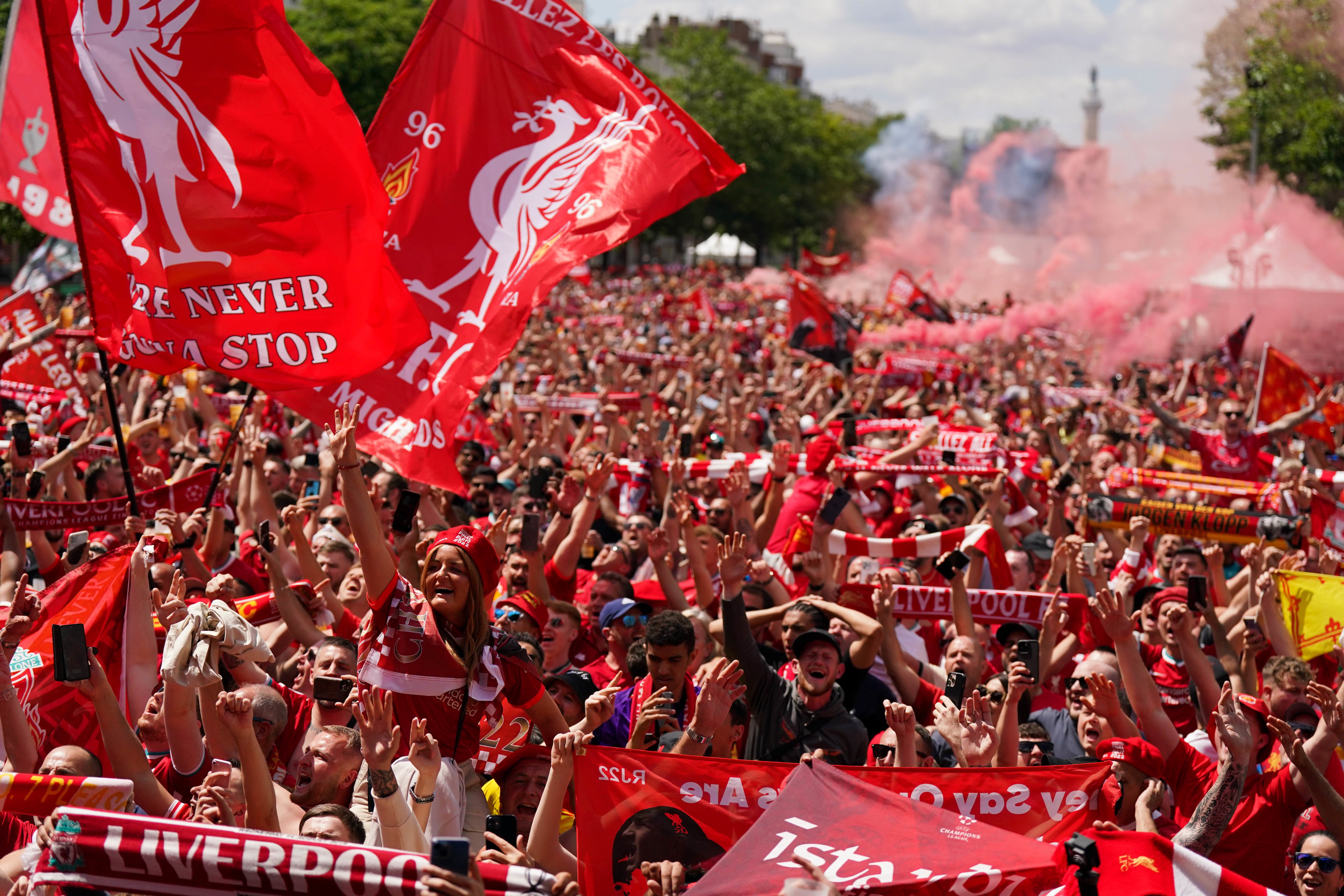 Thousands of Liverpool supporters in the fan zone in Paris