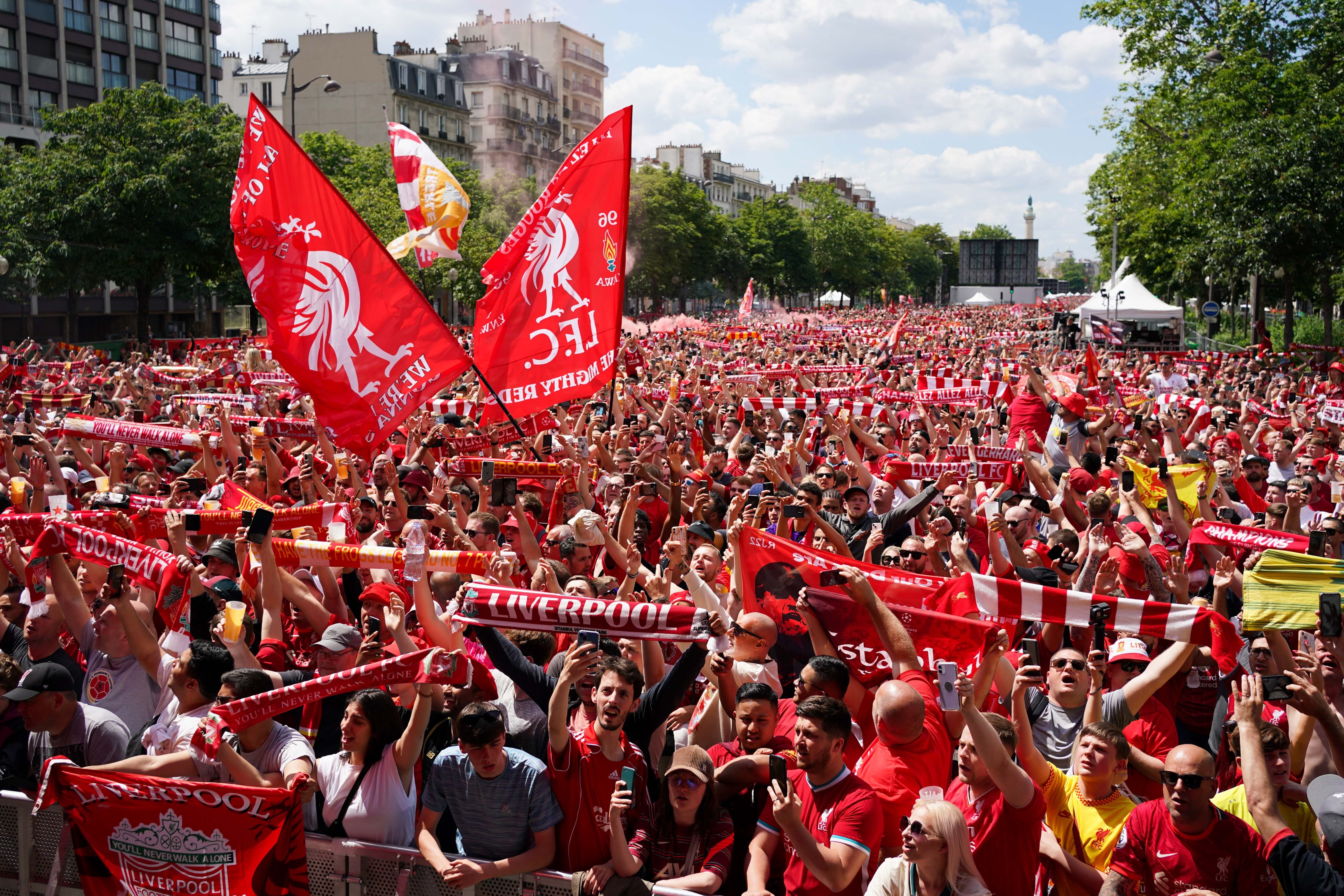 Thousands of Liverpool supporters in a fan zone in Paris (Jacob King/PA)