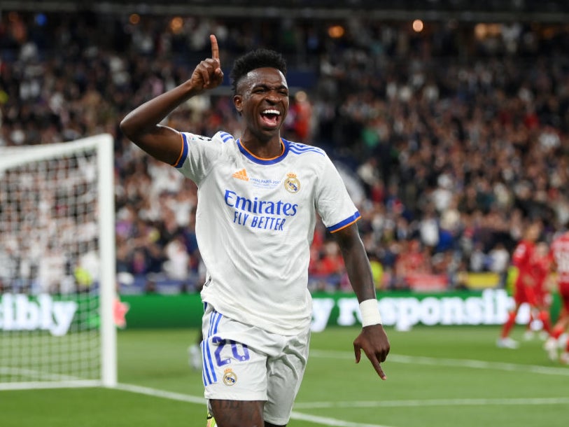 Vinicius celebrates scoring the only goal