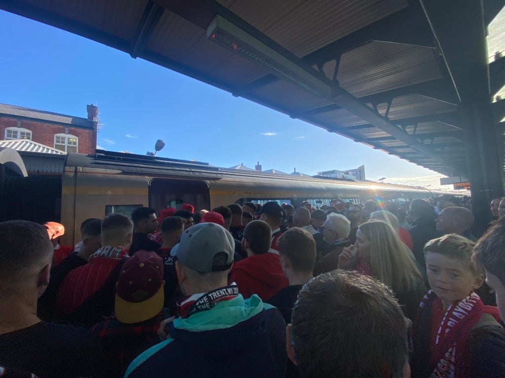 Fans went on Twitter to criticise East Midlands Railway (EMR) after many people missed their train due to the queues (@andyrt1975/PA)