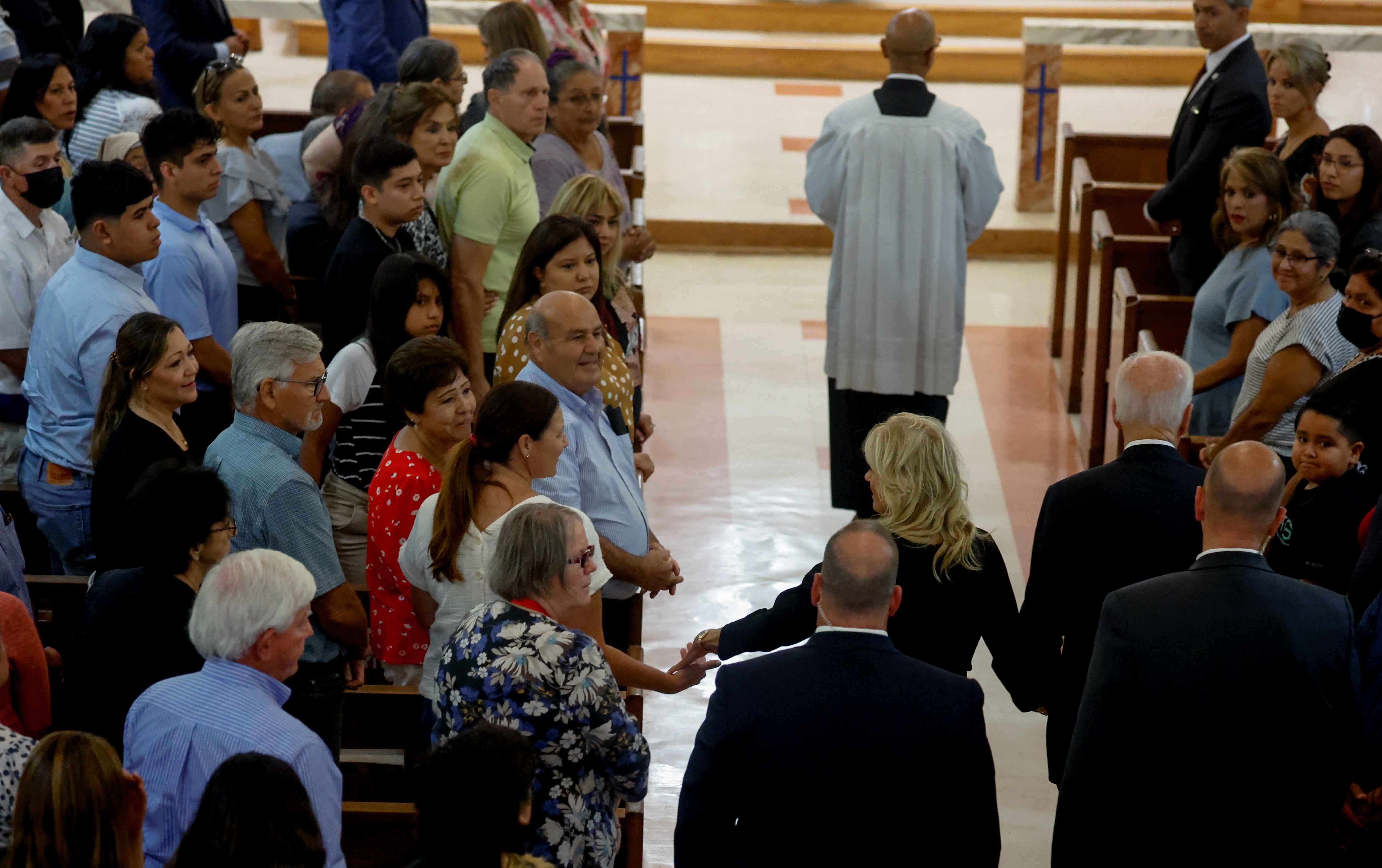 The Bidens attended mass after paying their respects at Robb Elementary School