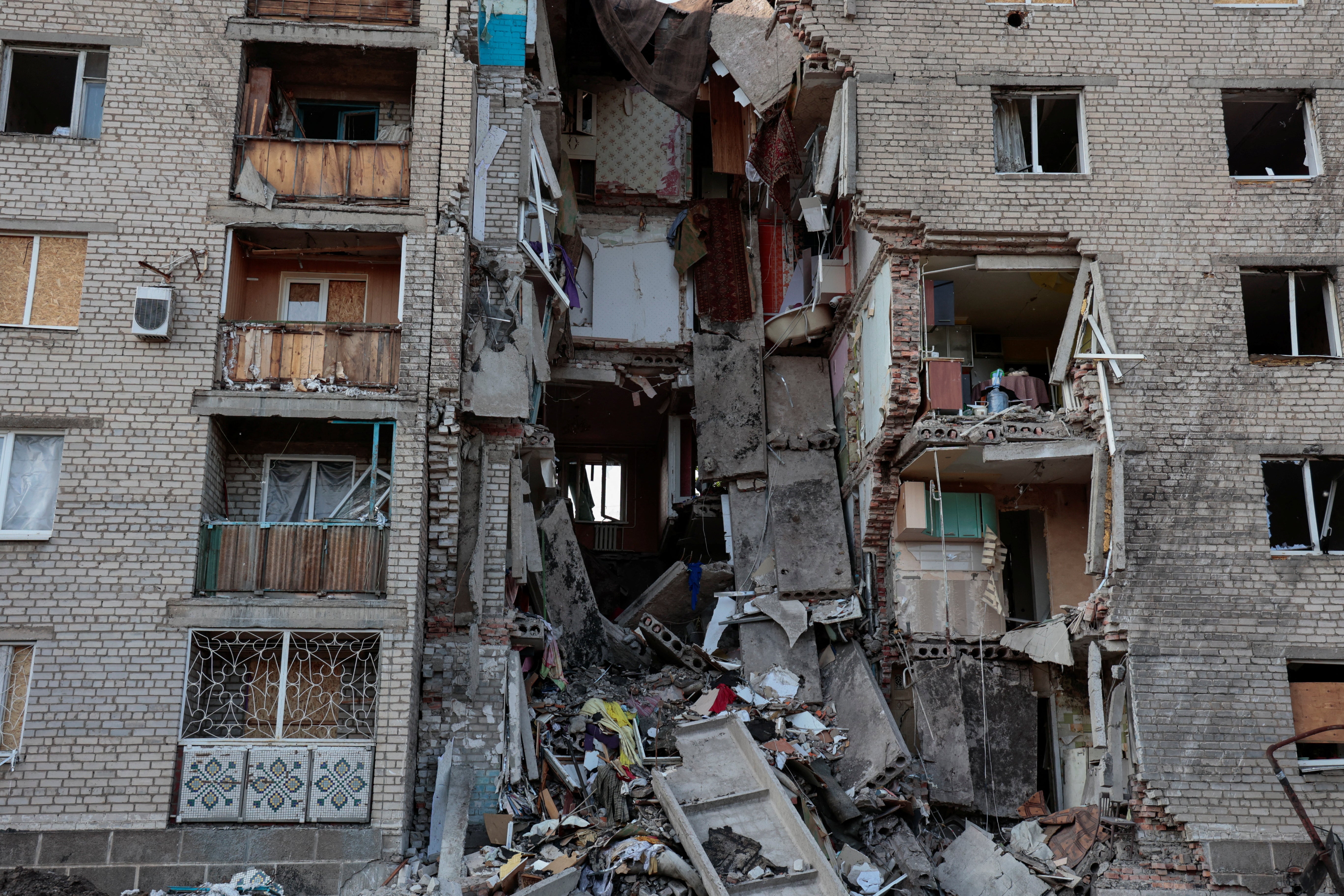 A damaged building in Bakhmut, in the Donetsk Region