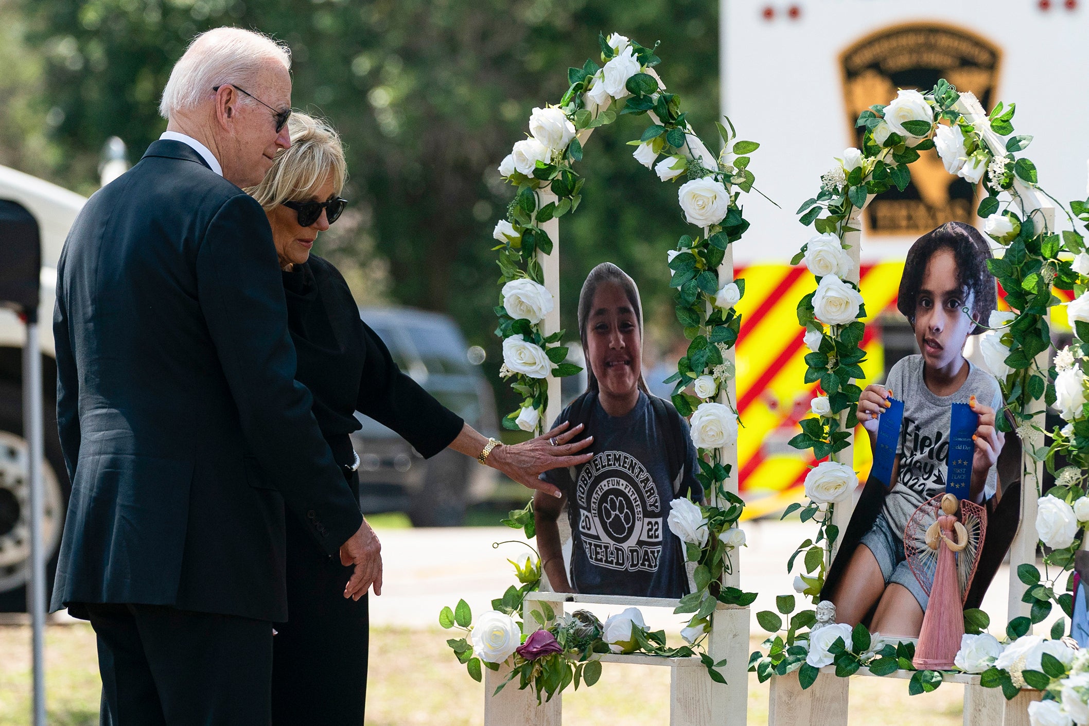 President Joe Biden and First Lady Jill Biden visit the site of the massacre on Sunday