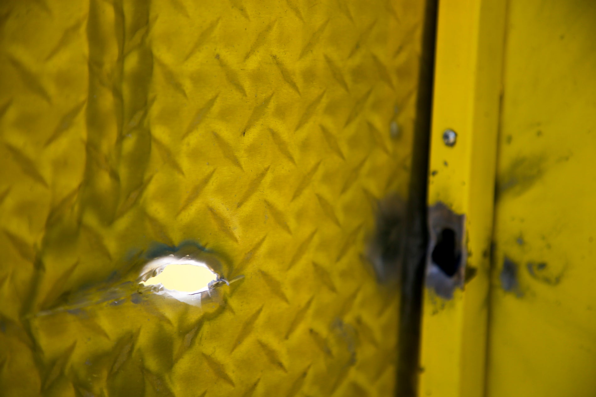 Bullet holes in the Country Queen food truck at the scene of a fatal shooting that happened at a Memorial Day event on 29 May