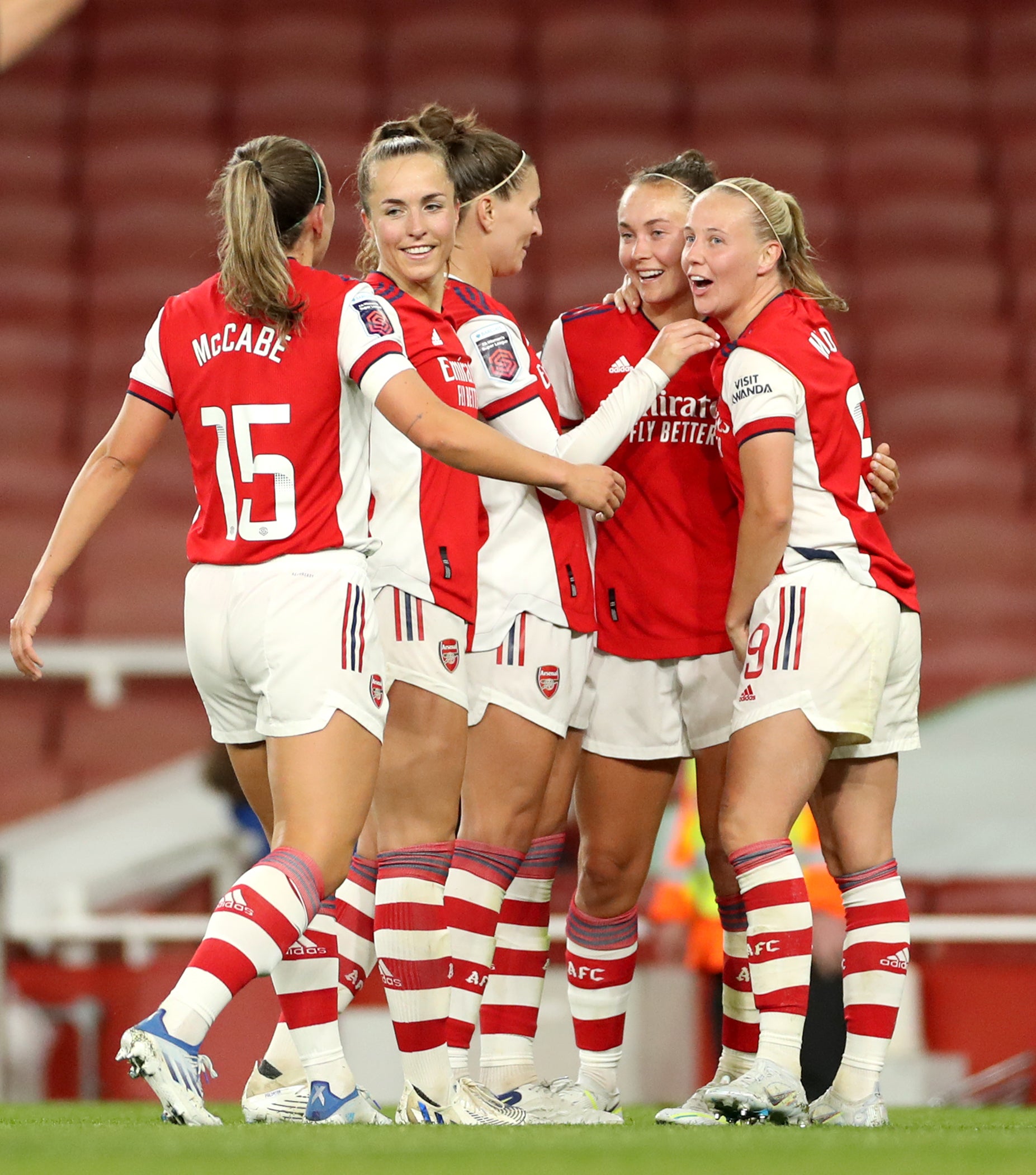 Caitlin Foord, second right, bagged a brace against Tottenham earlier this month (Bradley Collyer/PA)