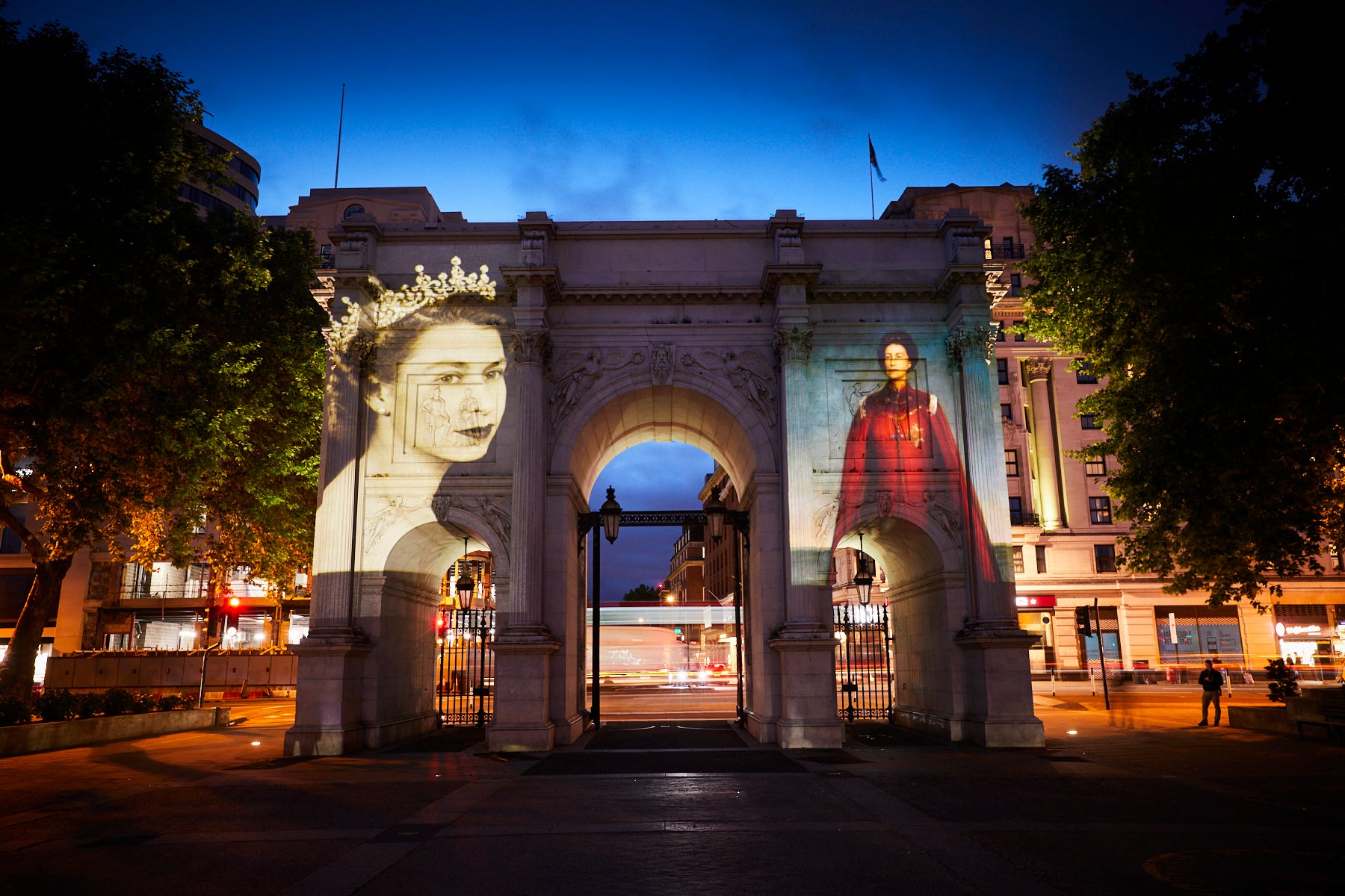 Images have been projected onto Marble Arch