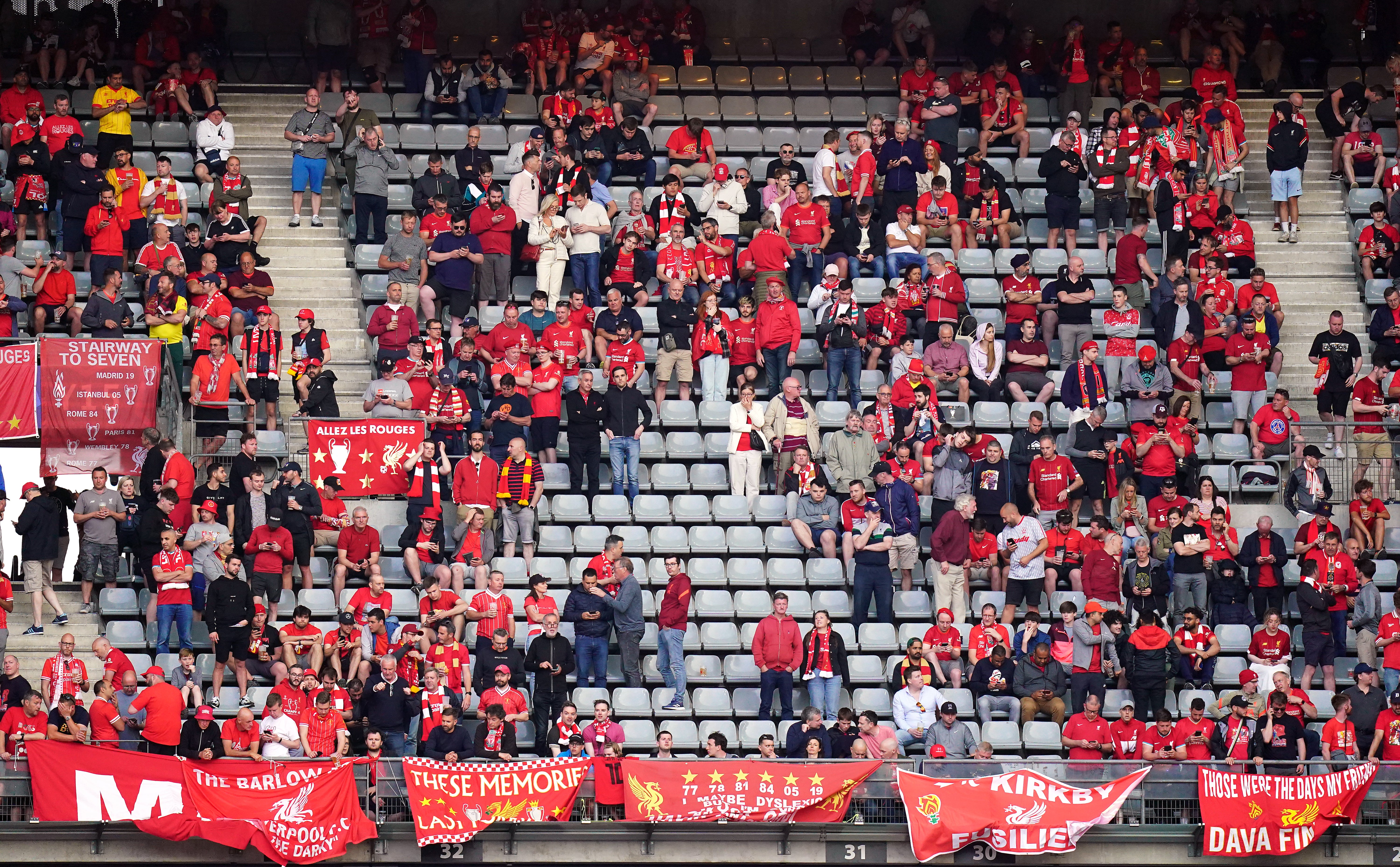 Empty seats in a Liverpool section of the ground at the time the match was due to kick off after fans had trouble entering the stadium (Adam Davy/PA)