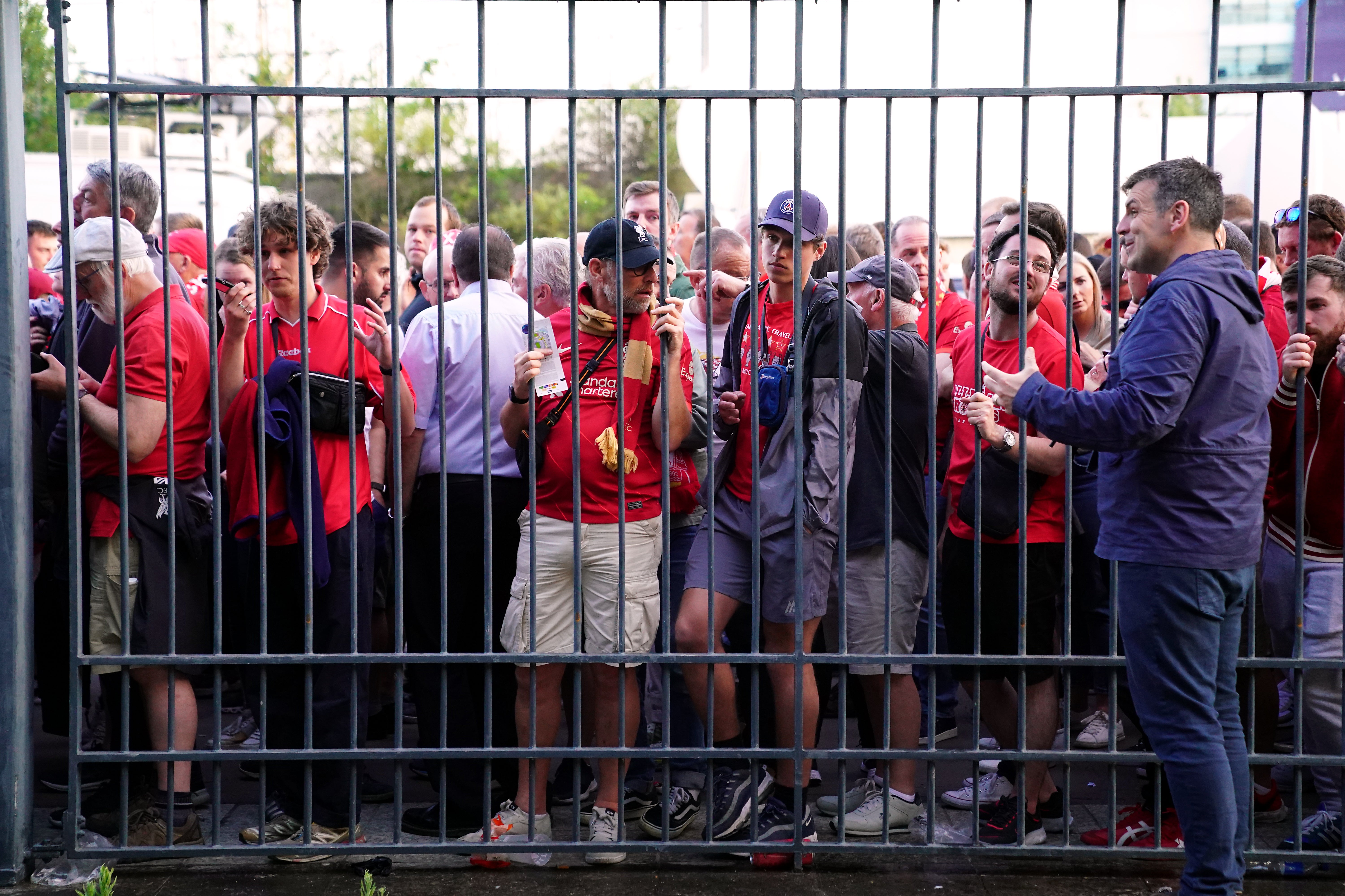 Liverpool fans were stuck outside the ground, with the kick-off delayed (Adam Davy/PA)