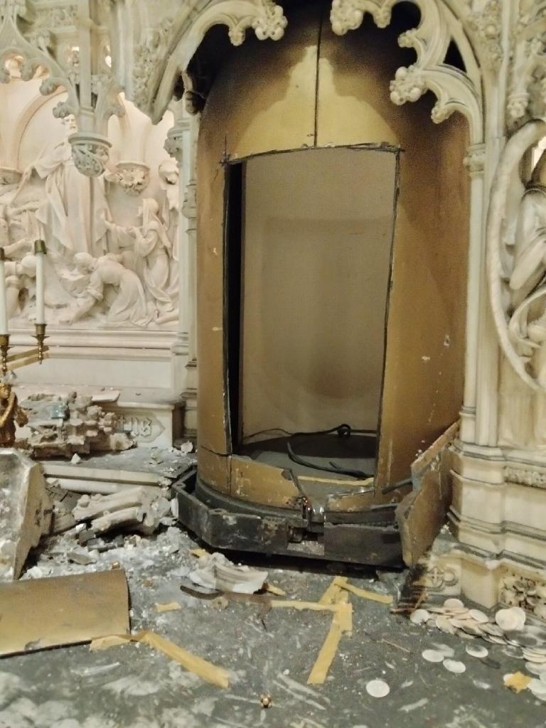 Thieves sawed the tabernacle off the church’s alter.