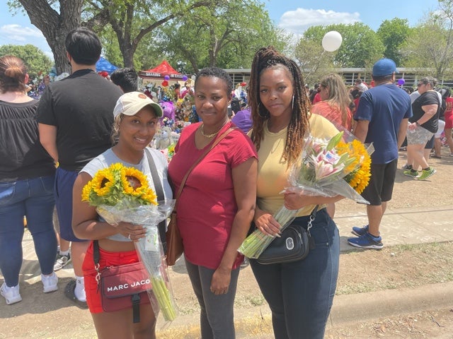 Jessica Rainey, 36, drove from San Antonio with her two friends, Leslie Kirkland, left, and Danielle Holmes, centre; all three are mothers worried about the safety of their school-age children