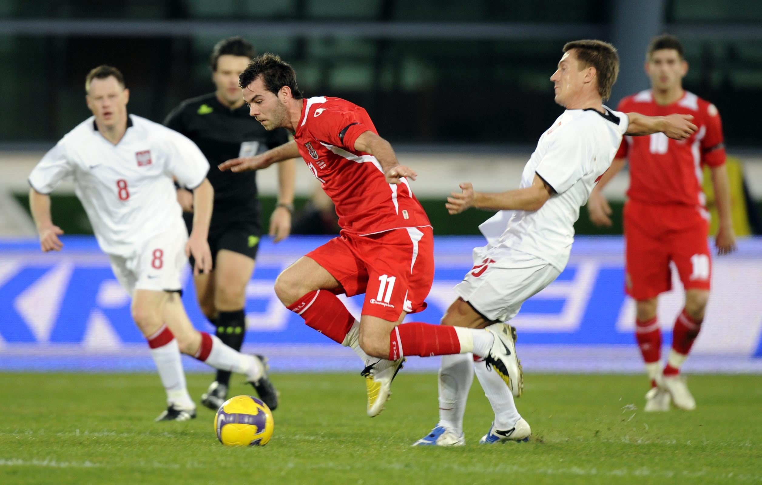 Joe Ledley in action for Wales during their last meeting with Poland, a 1-0 friendly defeat in Portugal in February 2009 (Rebecca Naden/PA)