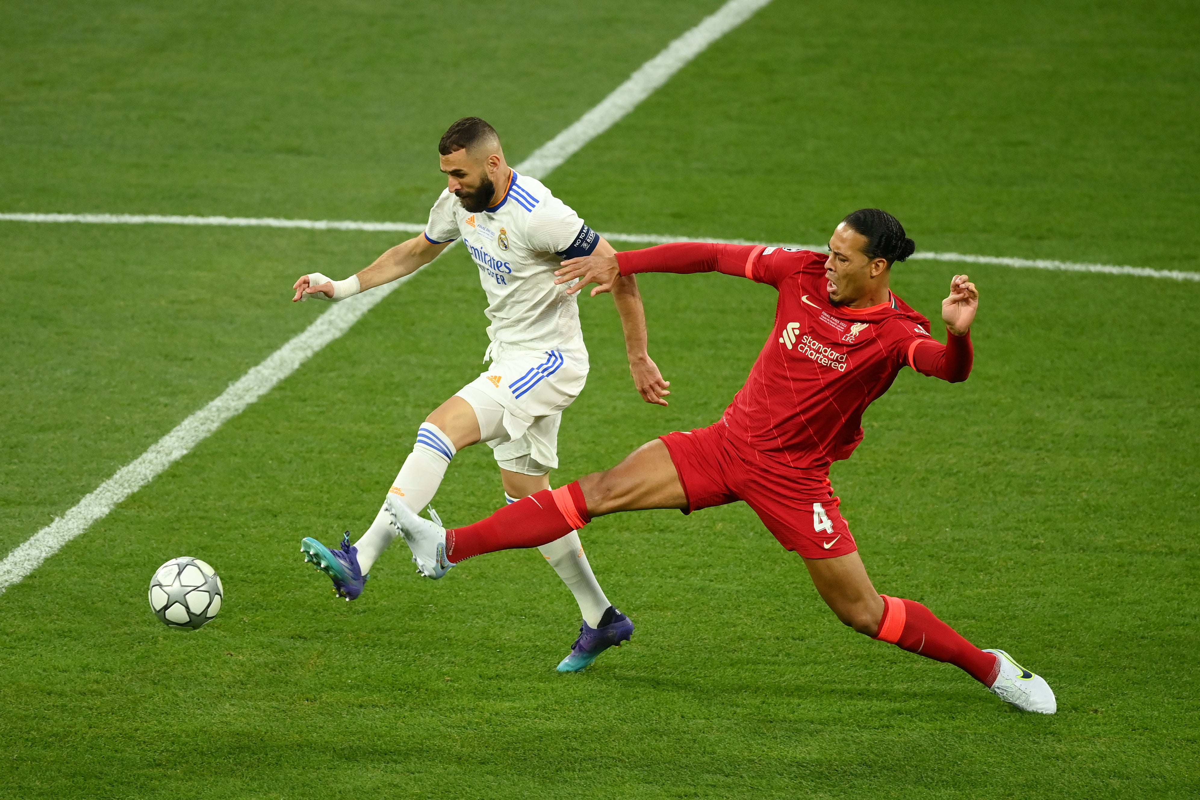 Karim Benzema (left) and Virgil van Dijk are both part of the Uefa Champions League team of the season