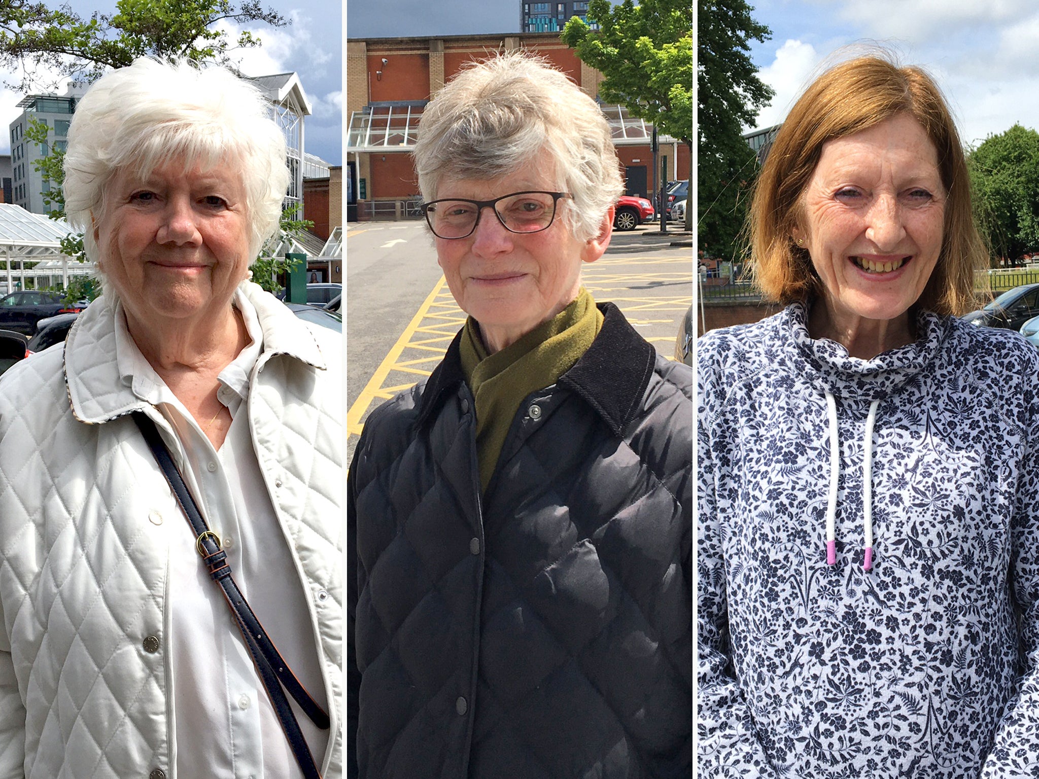 Audrey Wade, Pauline Caley and Jane Jenkins outside Waitrose, Sheffield