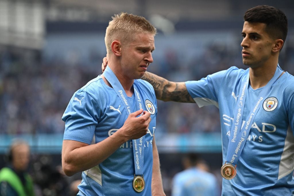 Oleksandr Zinchenko flew Ukraine’s flag during Manchester City’s title celebrations