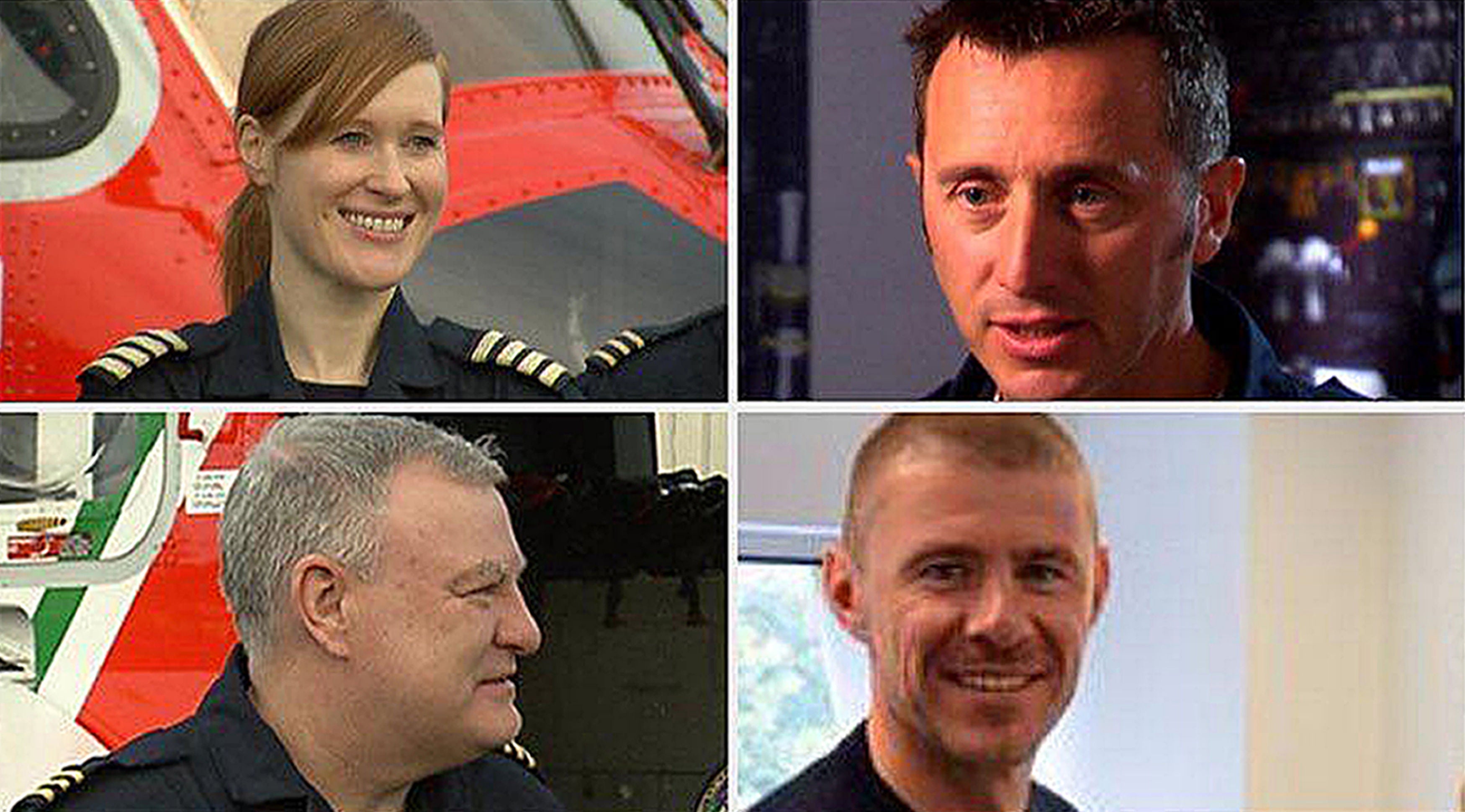 (Ffrom the top left, clockwise) Captain Dara Fitzpatrick, Captain Mark Duffy, winchman Ciaran Smith and winchman Paul Orsmby, the four crew of an Irish Coast Guard helicopter which crashed in 2017 (Irish Coast Guard/PA)