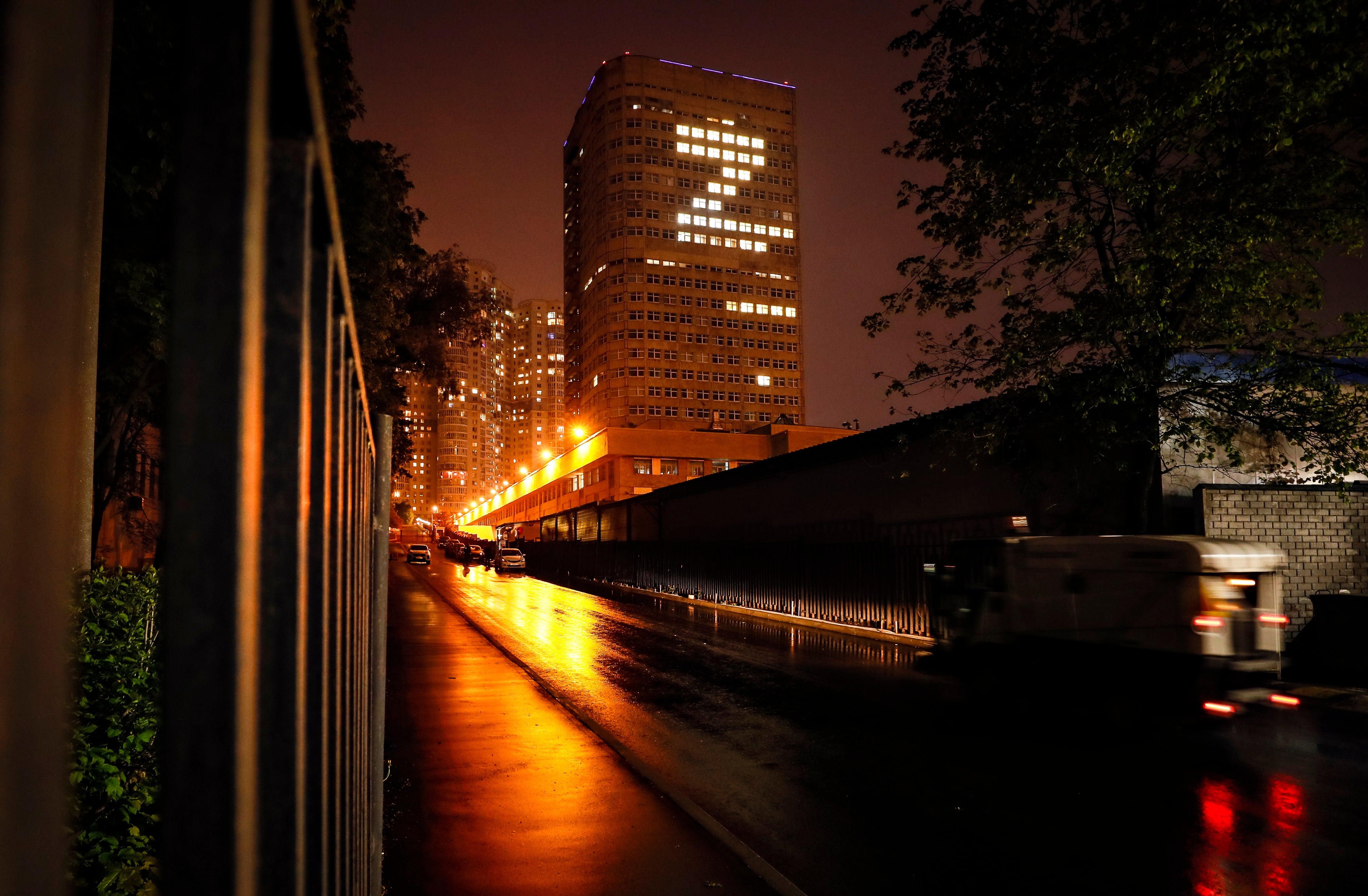 The windows of the Gazprom building glow in the shape of the letter Z – a symbol of the Russian military during the Ukraine invasion – in Moscow