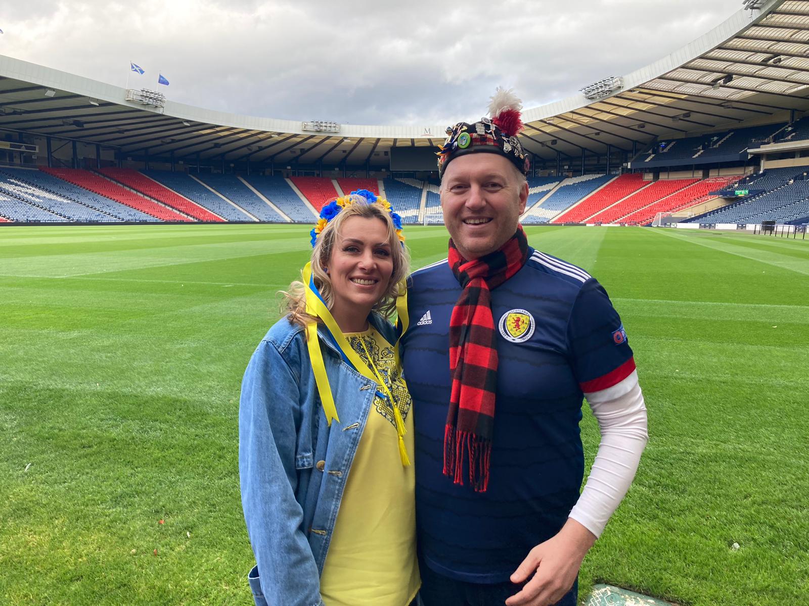 Scotland supporter Clark Gillies and his Ukrainian wife Victoria will be heading to Hampden together – before going their separate ways to cheer on their teams. (Clark Gillies/PA)