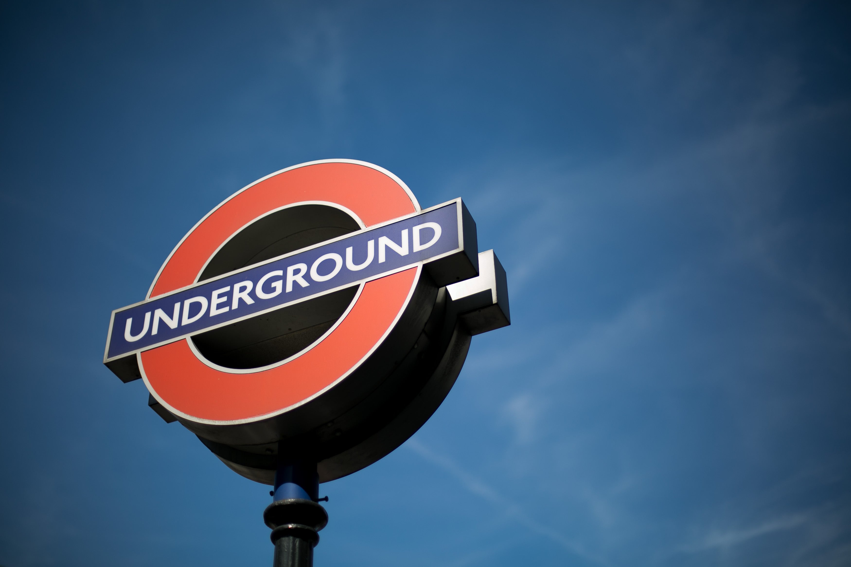 A London Underground sign outside Oxford Circus tube station in central London.