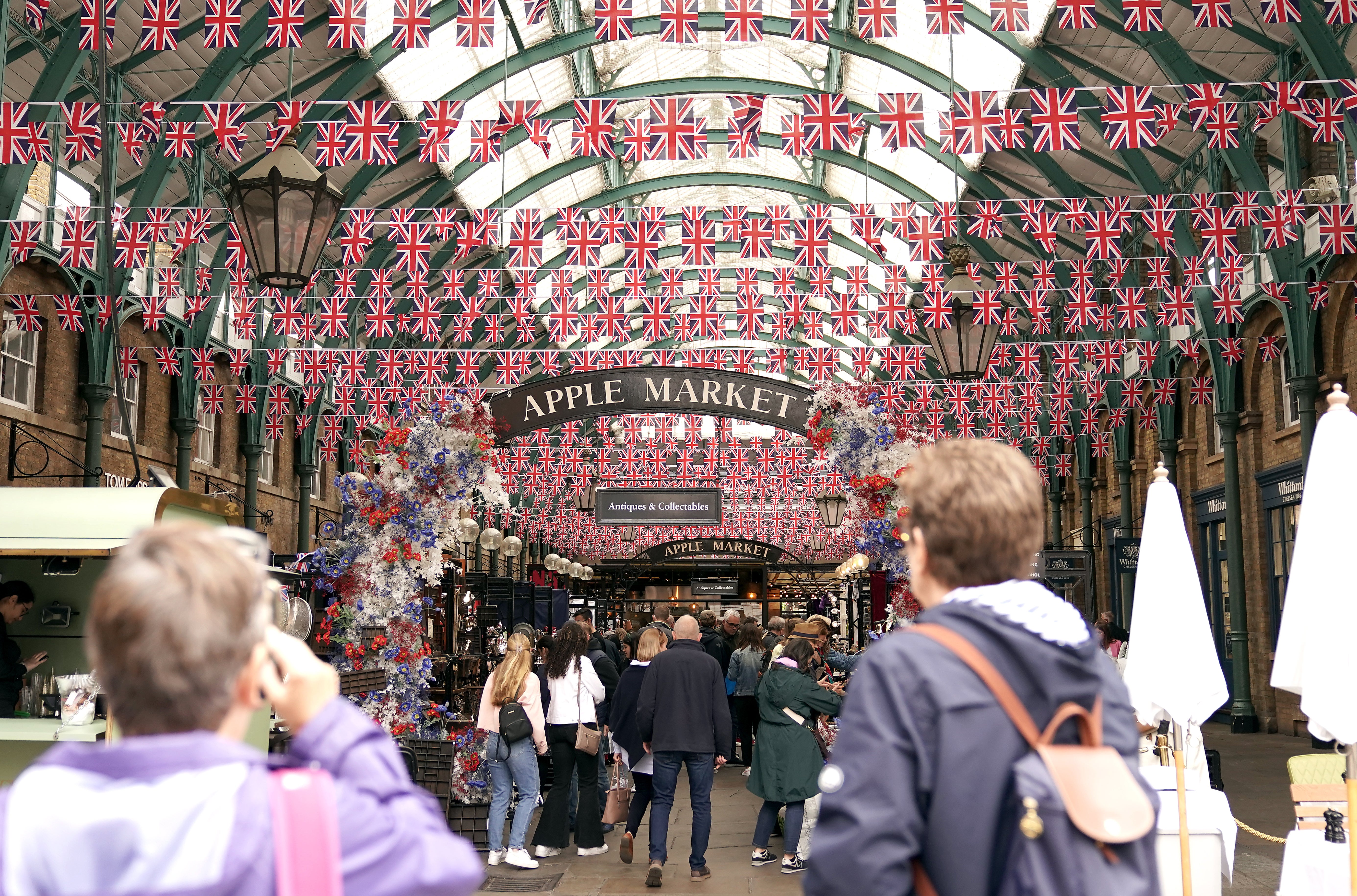 Bunting on display at Covent Garden in central London (Aaron Chown/PA)