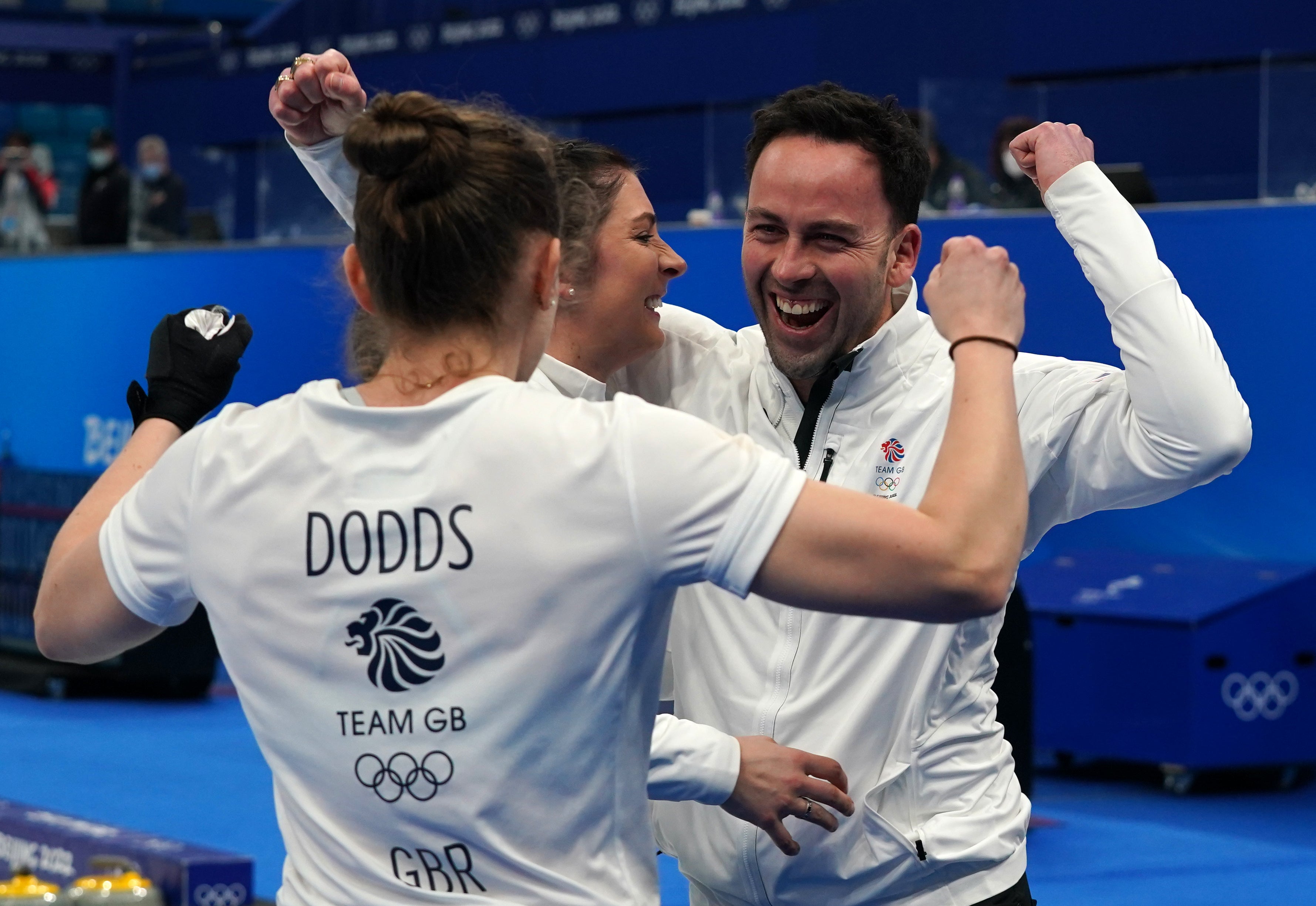 David Murdoch (right) celebrates with Dodds and Muirhead (Andrew Milligan/PA)