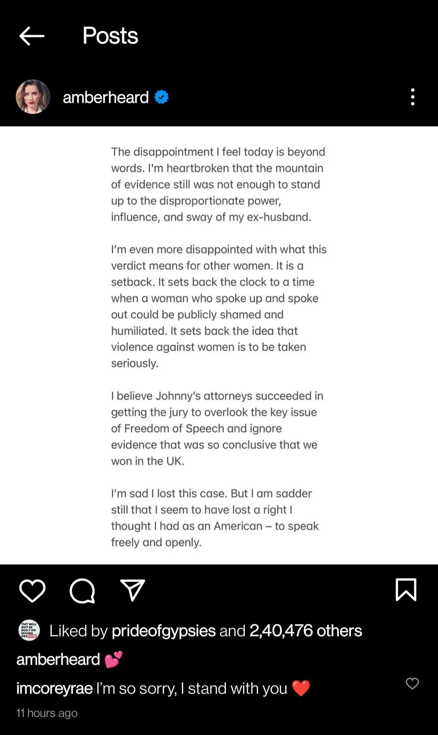 Amber Heard’s Instagram statement