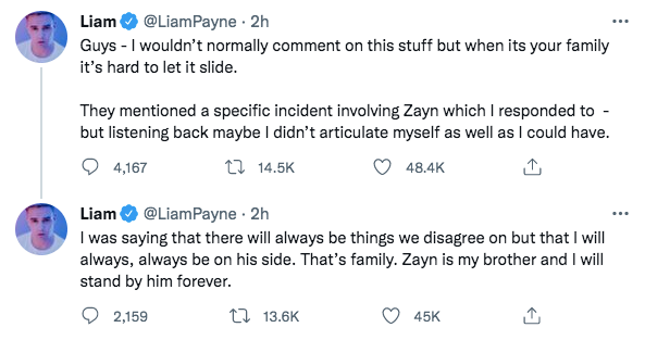 Liam Payne’s tweets about Zayn Malik